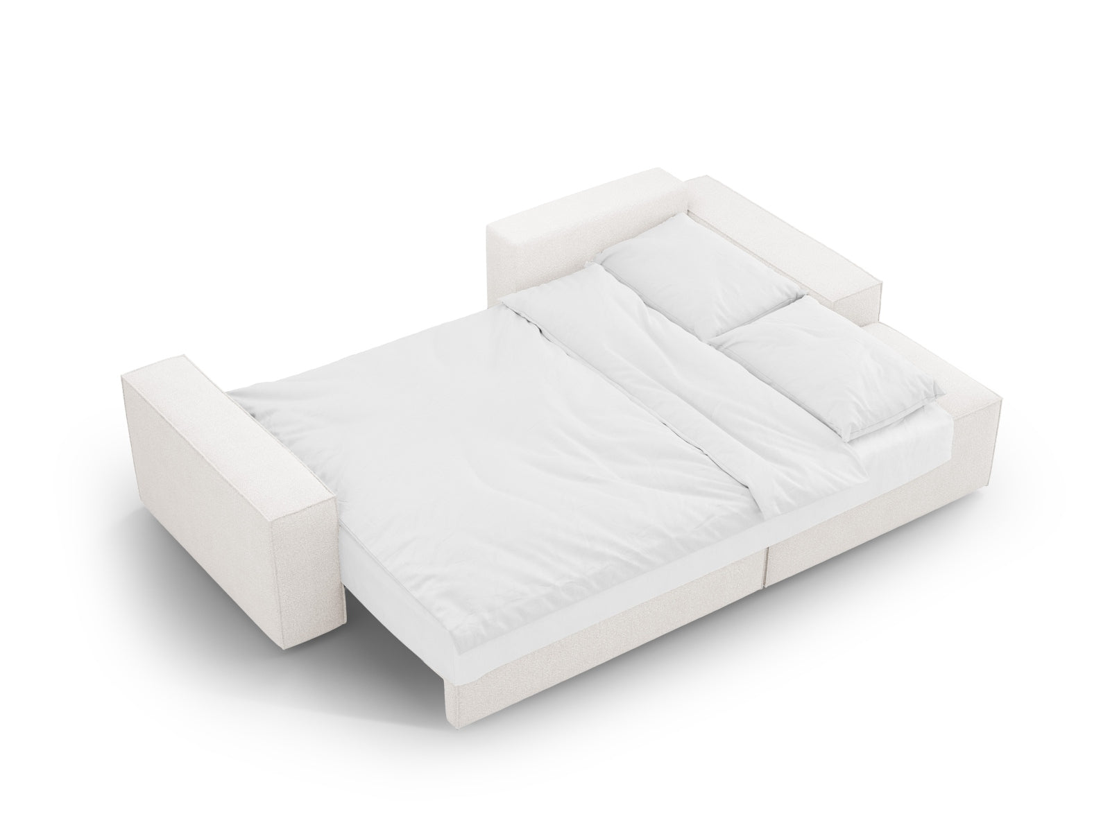 Elegantes Jodie Boucle Ecksofa in hellen Tönen, rechtsseitig, bietet Schlafgelegenheit und praktischen Stauraum für Ihr Zuhause.
