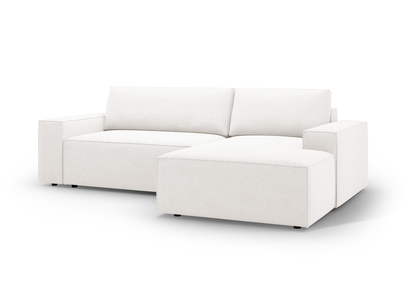 Stylisches Jodie Boucle Ecksofa in sanften Farben, rechtsseitig, mit komfortabler Schlaffunktion und integriertem Stauraum für vielseitige Nutzung.