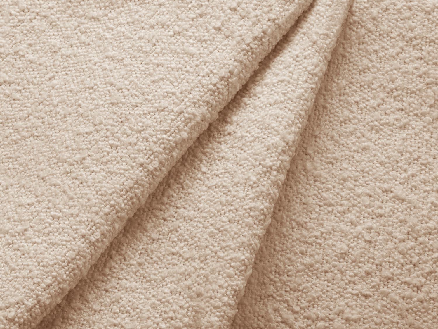 Stylisches Jodie Boucle Ecksofa in Beige, rechtsseitig, bietet Schlaffunktion und Stauraum für vielseitige Wohnlösungen.