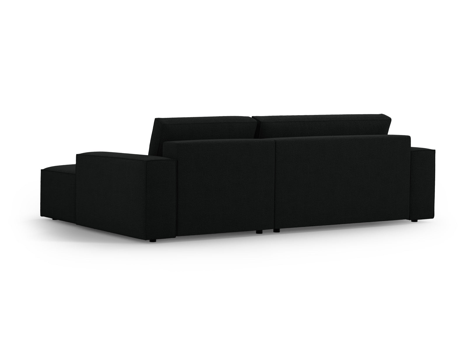 Elegantes Jodie Boucle Ecksofa in Schwarz, rechtsseitig, mit komfortabler Schlaffunktion und integriertem Stauraum für zusätzlichen Platz.