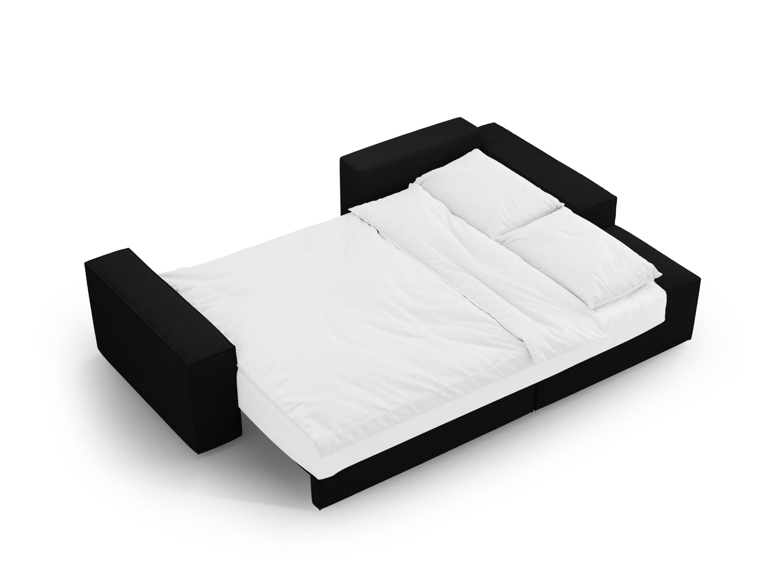 Elegantes Jodie Boucle Ecksofa in Schwarz, rechts, mit komfortabler Schlaffunktion und integriertem Stauraum für vielseitige Nutzung.