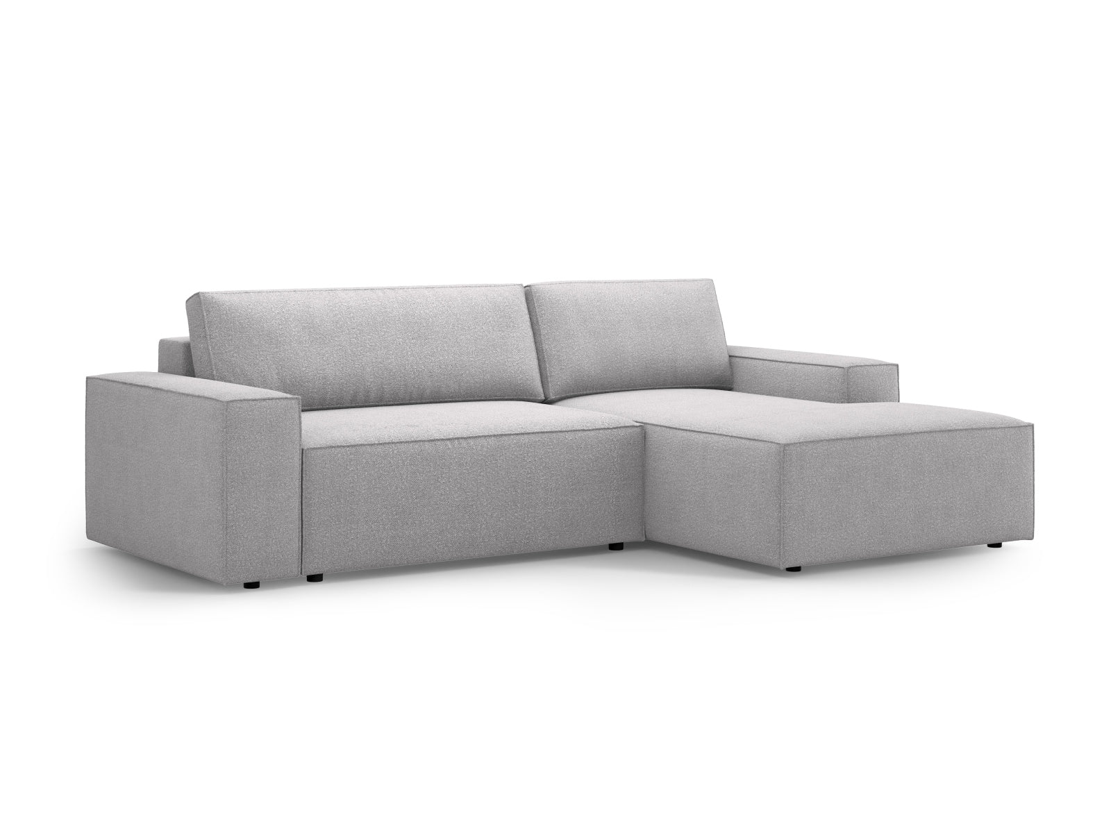 Elegantes Jodie Boucle Ecksofa in hellem Grau, bietet eine komfortable Schlaffunktion und Stauraum, perfekt für moderne Wohnräume.