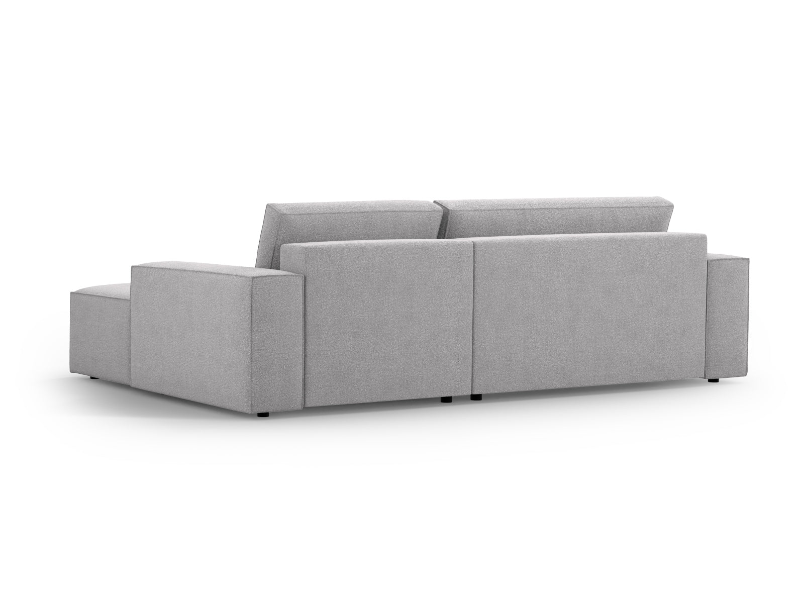 Stylisches Jodie Boucle Ecksofa in sanftem Grau, ideal für kleine Räume, mit praktischer Schlaffunktion und integriertem Stauraum.
