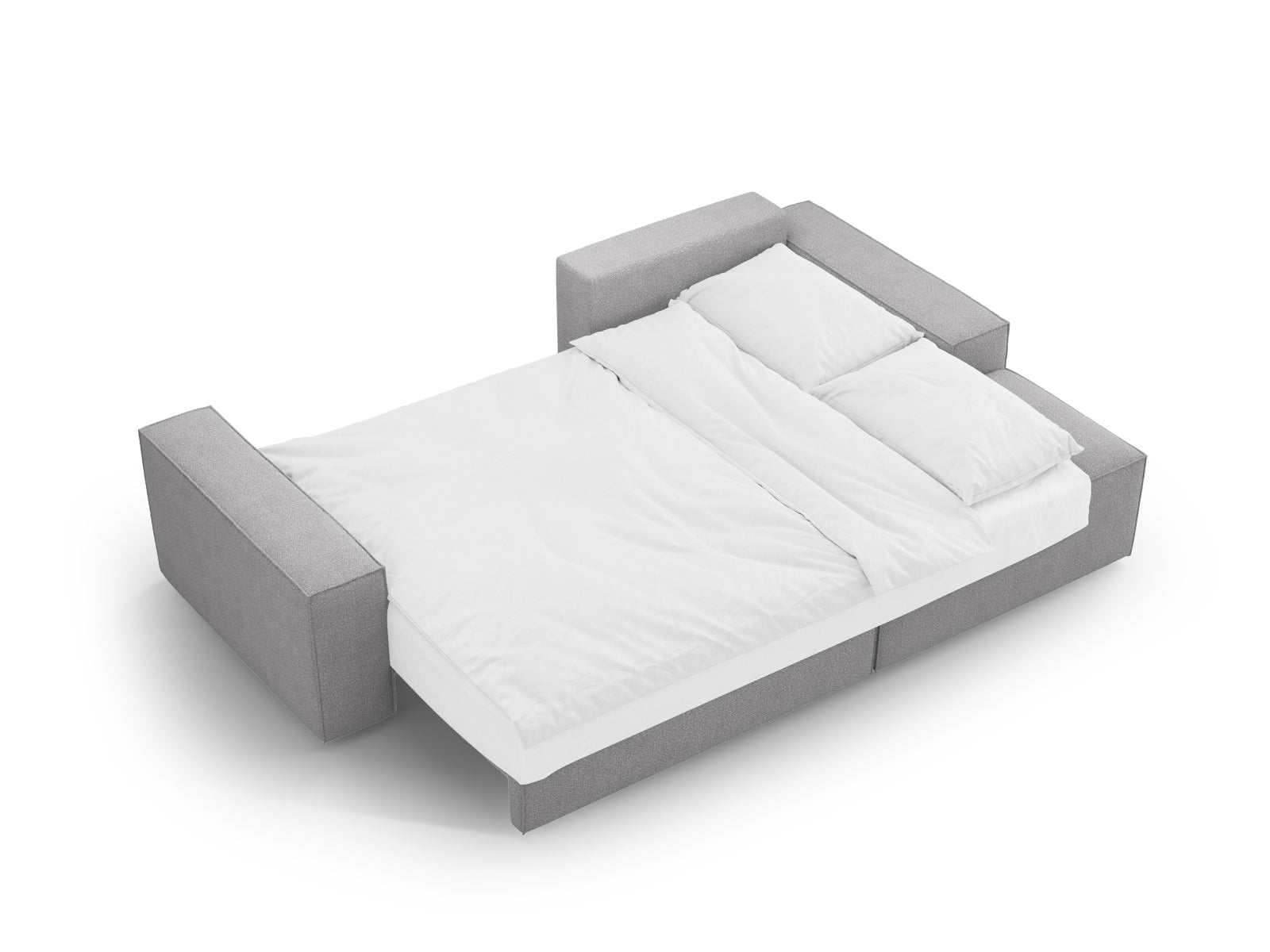 Stylisches Jodie Boucle Ecksofa in sanftem Grau, ideal für kleine Räume, mit praktischer Schlaffunktion und Stauraum für mehr Ordnung.