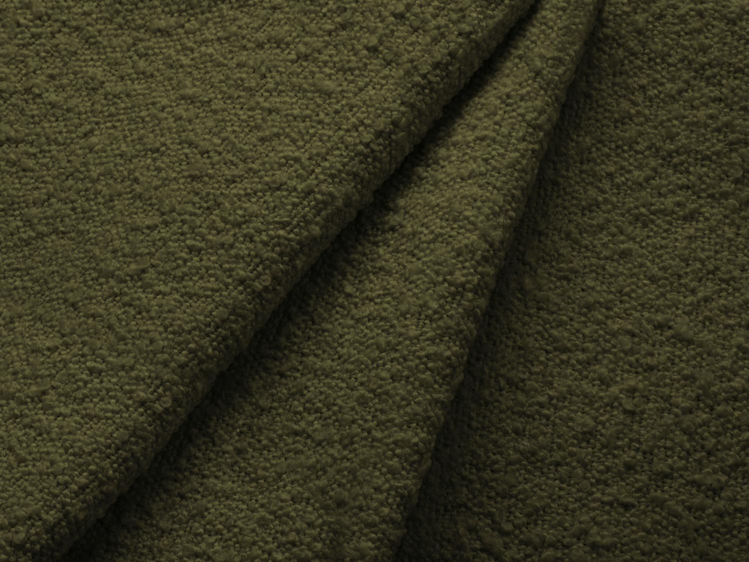 Elegantes Jodie Boucle Ecksofa in Dunkelolivgrün, 3-Sitzer mit praktischer Schlaffunktion und Stauraum für zusätzlichen Komfort.