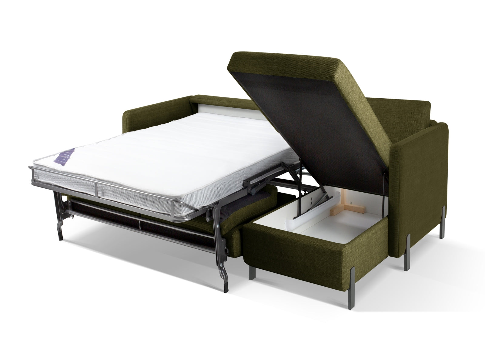 Stylisches Ecksofa Gloria in elegantem Grün, 5-Sitzer mit cleverer Schlaffunktion und integriertem Stauraum für optimale Raumnutzung.