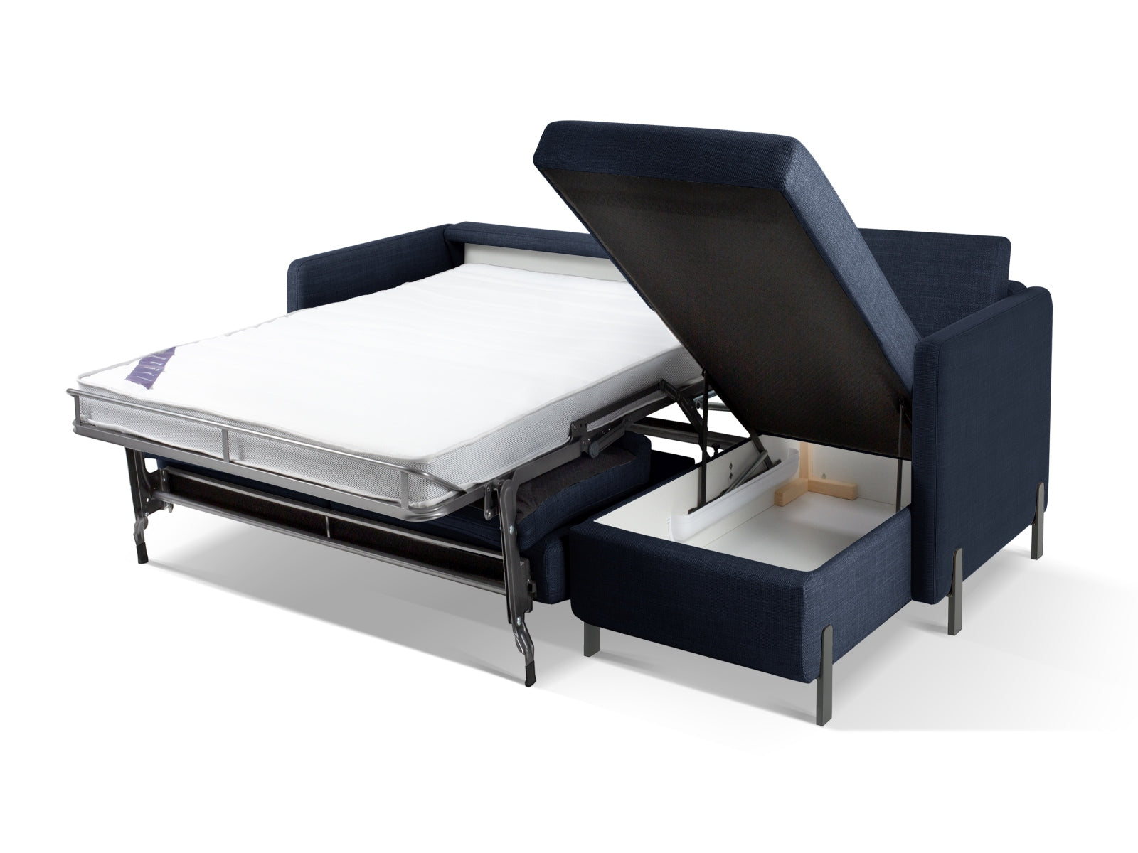Stylisches, modernes Ecksofa Gloria in Blau, 5-Sitzer mit praktischer Schlaffunktion und integriertem Stauraum für optimalen Komfort.