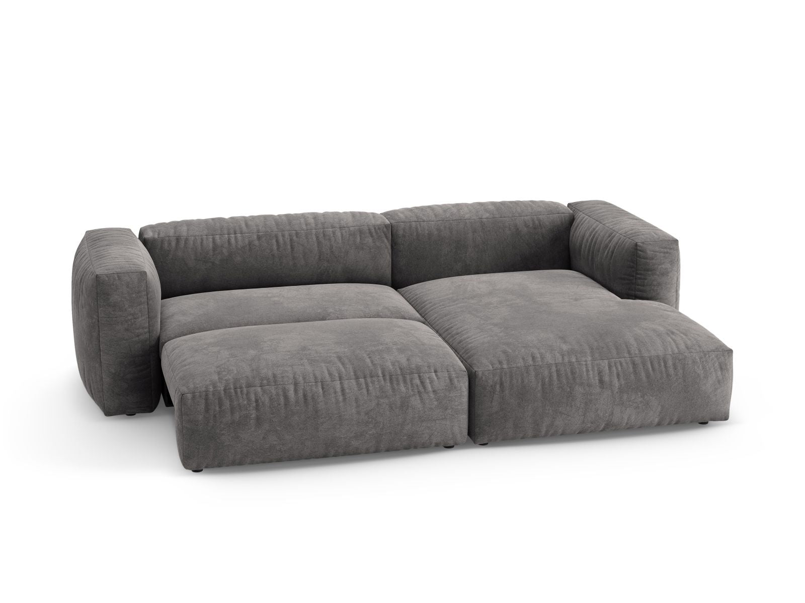 Stylisches 4-Sitzer Ecksofa Martina in elegantem Grau, ideal für Wohnräume, bietet eine komfortable Schlaffunktion für Gästeübernachtungen.