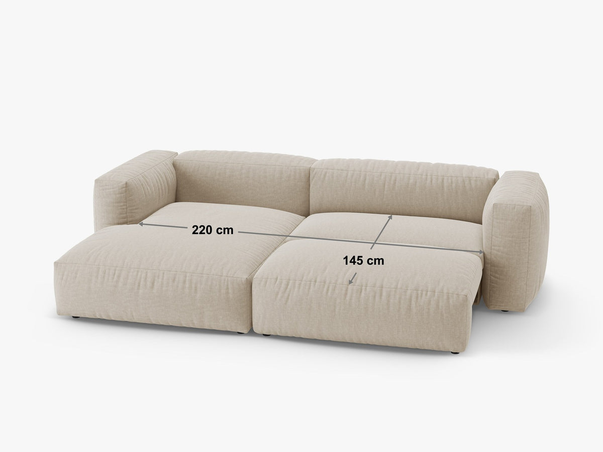 Micadoni Martina Ecksofa mit Schlaffunktion in Schokolade, rechtsseitige Ausrichtung, Veloursstoff Vogue, schwarze Kunststoffbeine.