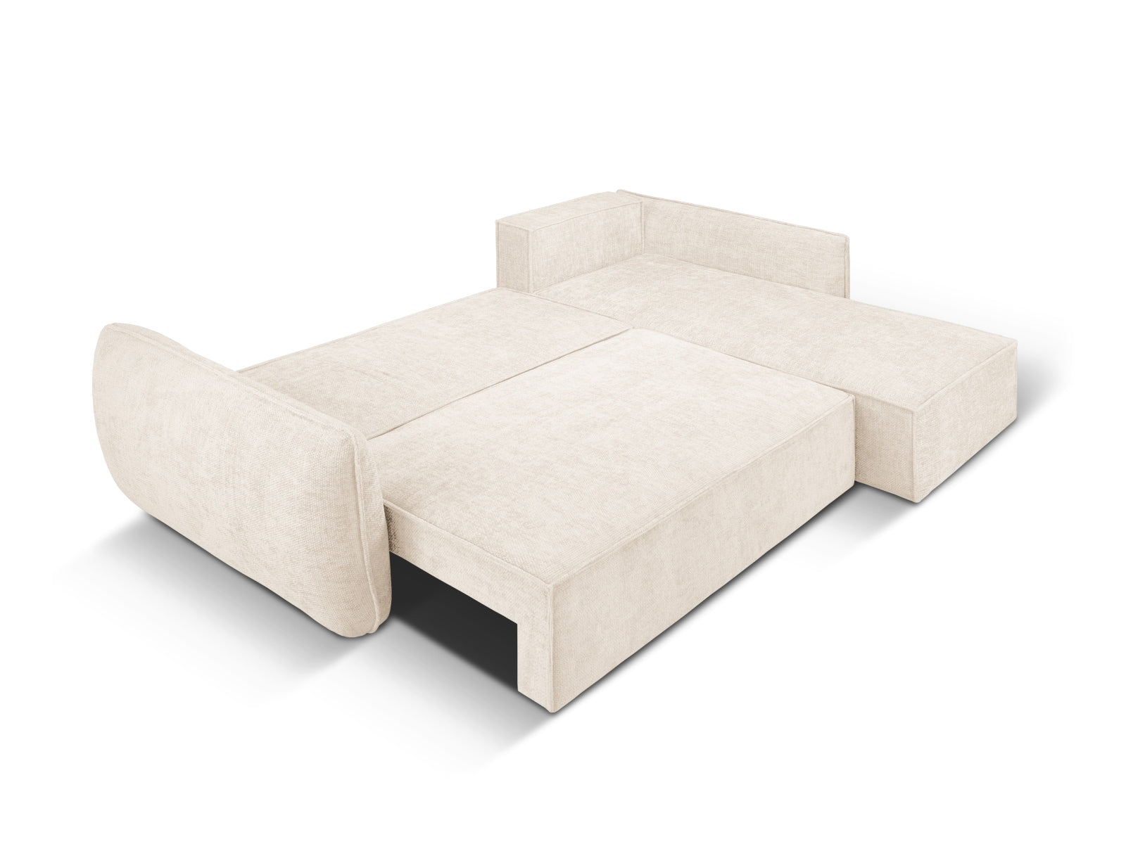 Erleben Sie das Kaelle Ecksofa rechts von Micadoni – ein elegantes 4-Sitzer Sofa mit praktischer Schlaffunktion und Stauraum für Ihr Wohnzimmer.