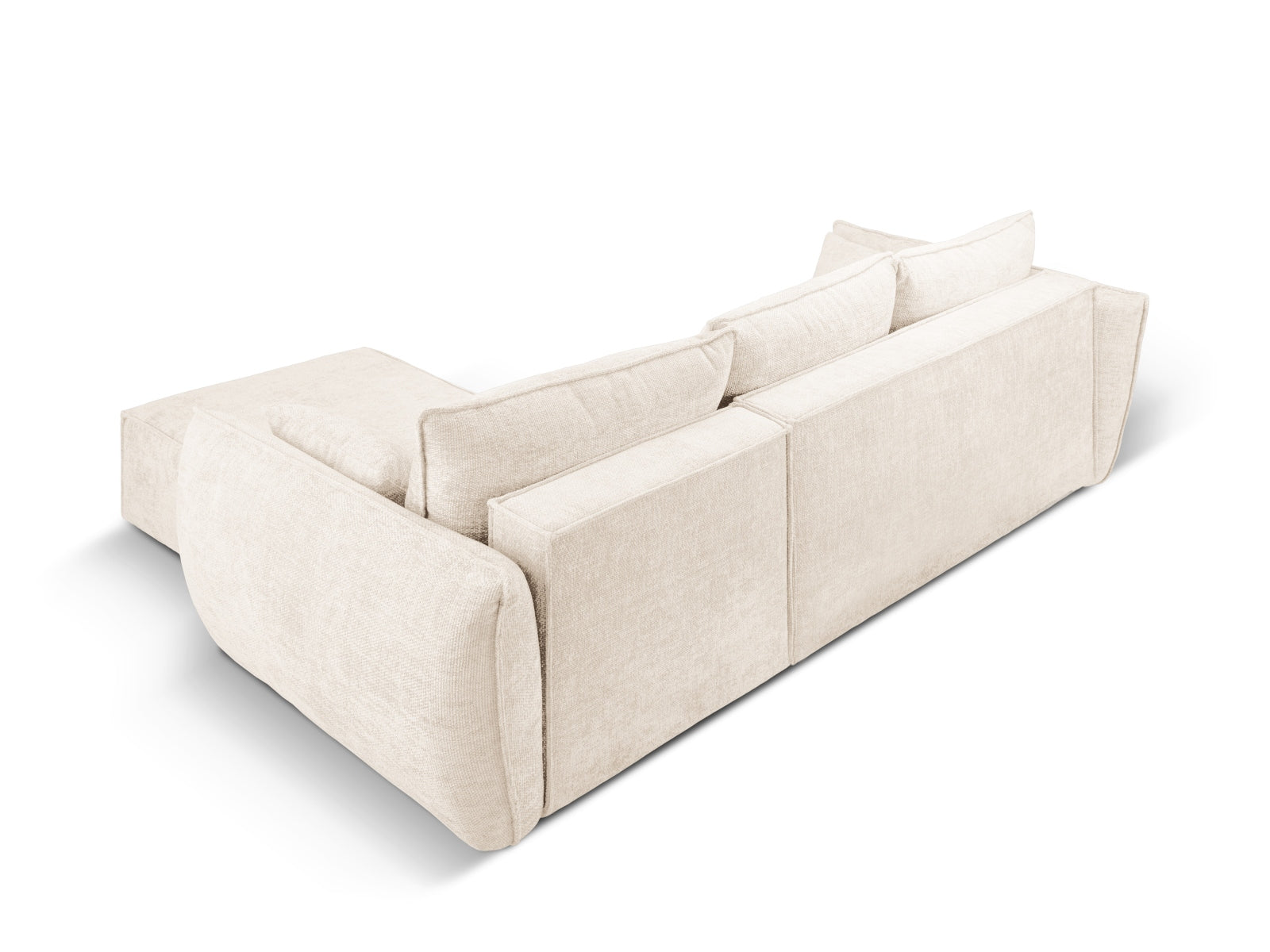 Modernes Kaelle Ecksofa in sanftem Beige, ideal für gemütliche Abende, mit Schlafoption und integriertem Stauraum für zusätzlichen Komfort.