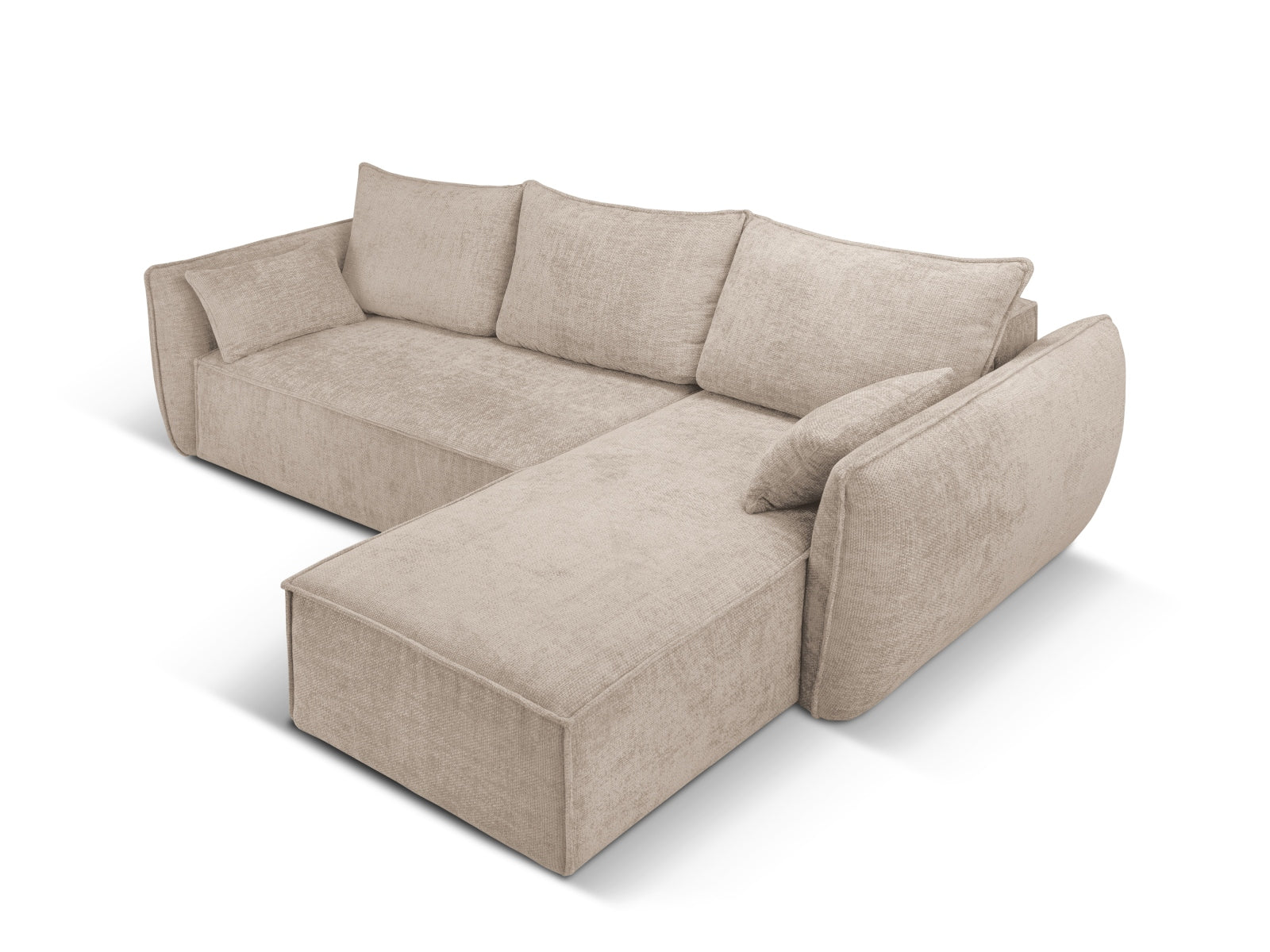 Beige Kaelle Ecksofa mit praktischer Schlaffunktion und Stauraum, perfekt für gemütliche Abende und Übernachtungsgäste.