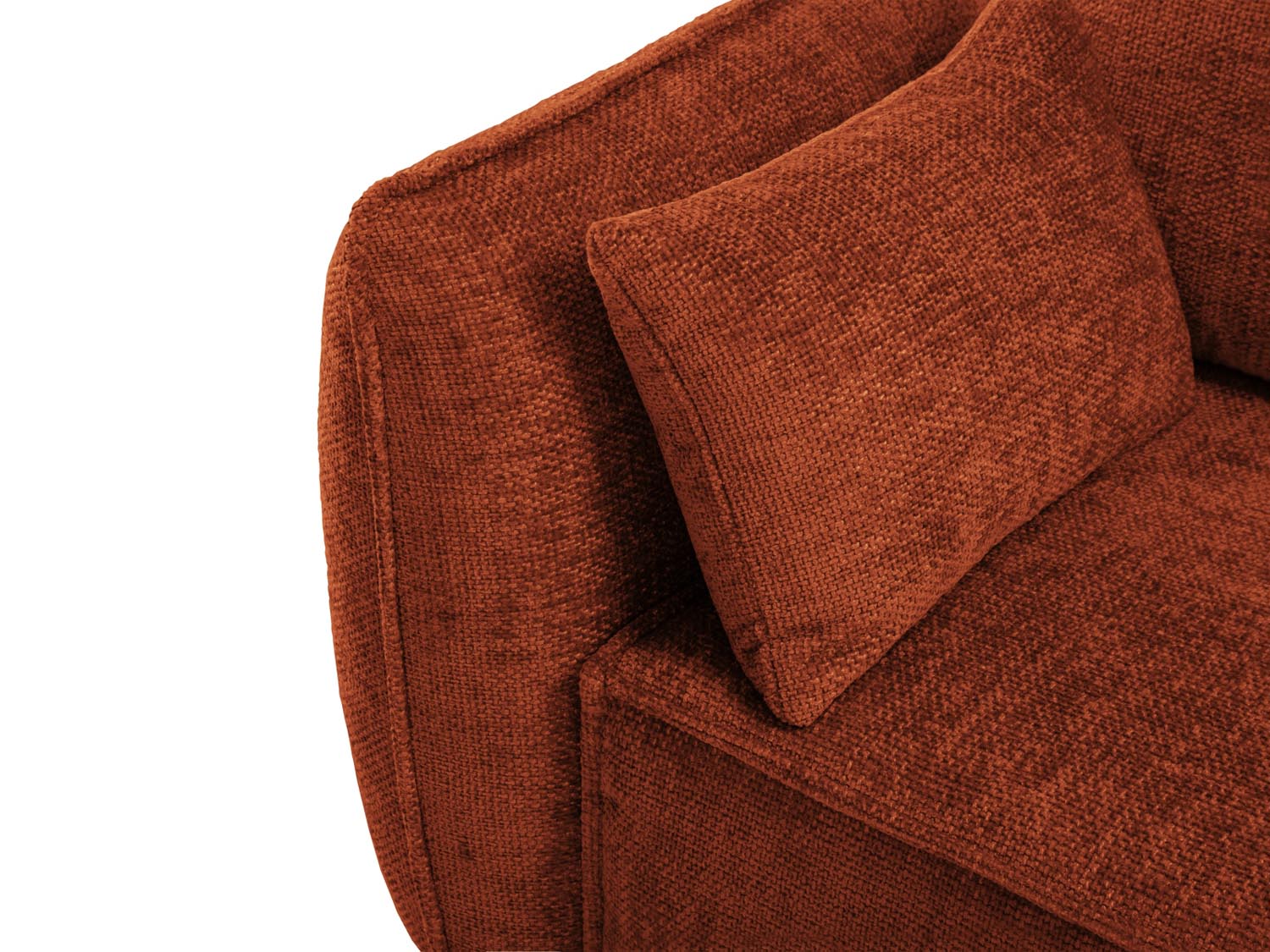 Stylisches Kaelle Ecksofa in warmem Terracotta, 4-Sitzer mit praktischer Schlaffunktion und integriertem Stauraum für optimale Raumnutzung.