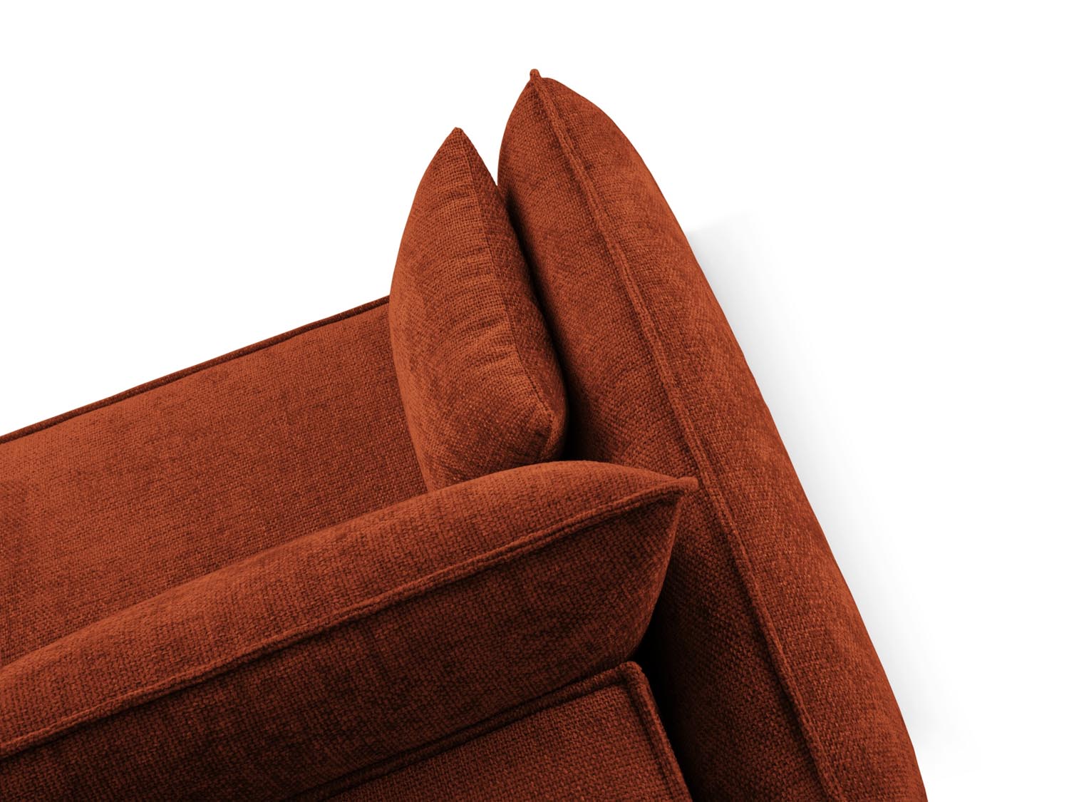 Elegantes Kaelle Ecksofa in Terracotta, 4-Sitzer mit komfortabler Schlaffunktion und cleverem Stauraum für vielseitige Wohnlösungen.