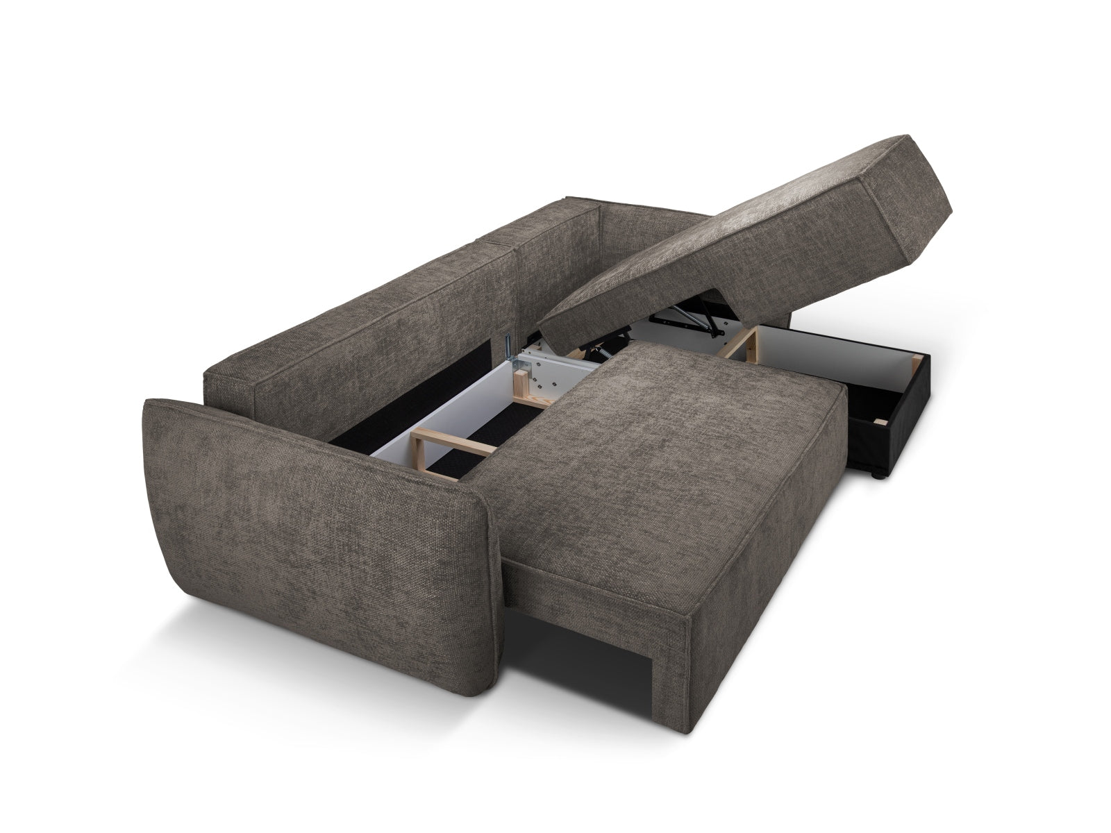 Modernes Kaelle Ecksofa in Grau, 4-Sitzer mit komfortabler Schlaffunktion und integriertem Stauraum, ideal für vielseitige Wohnbedürfnisse.