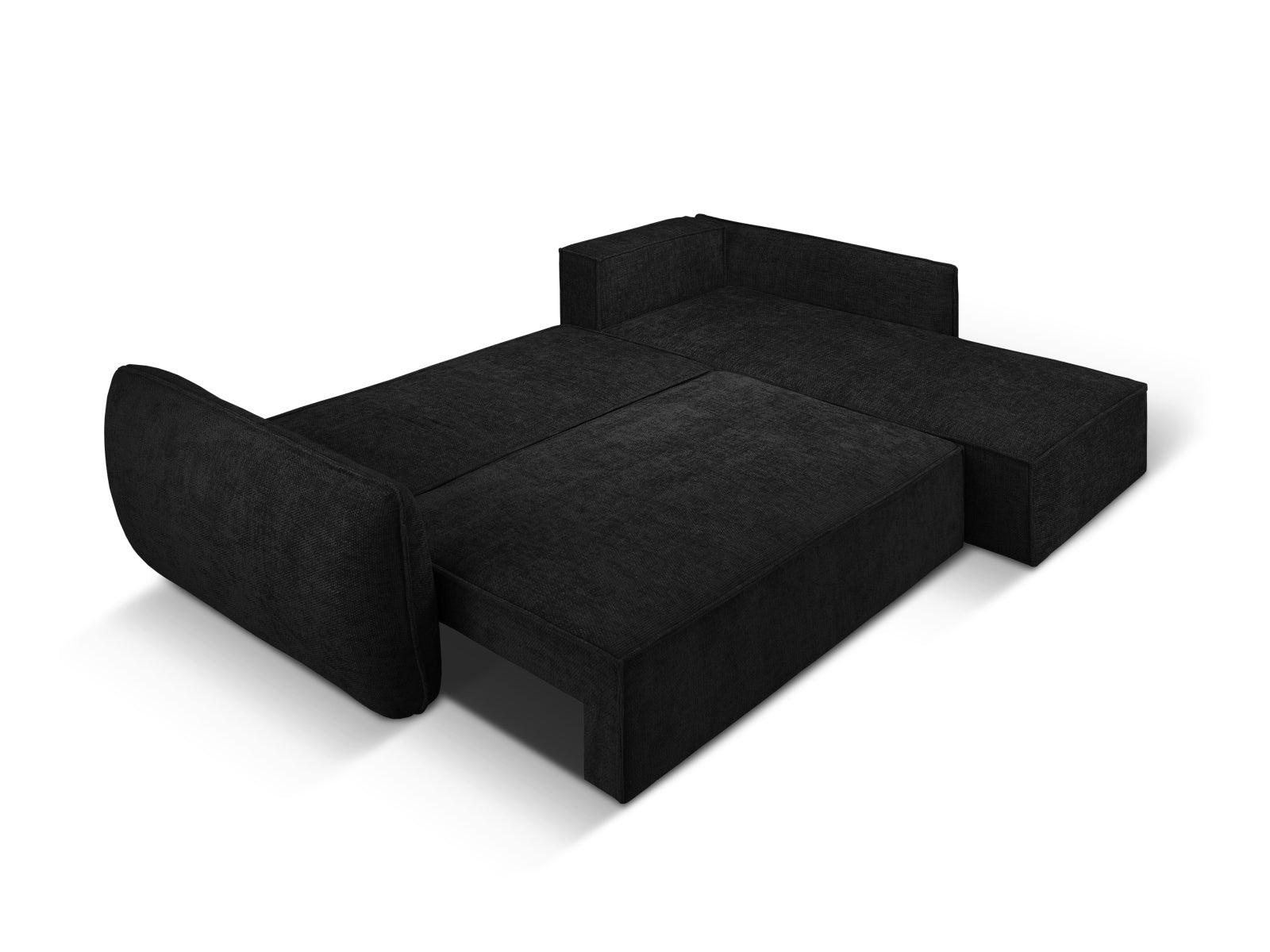 Stylisches Kaelle Ecksofa in elegantem Schwarz, 4-Sitzer mit praktischer Schlaffunktion und Stauraum für zusätzlichen Komfort.