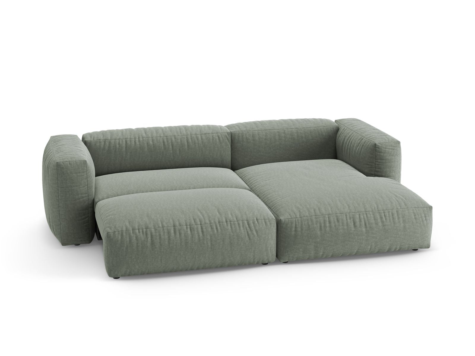 Elegantes 4-Sitzer Ecksofa Martina in Moss Green-Boston, rechtsseitig, ideal für entspannte Abende und als Schlafgelegenheit.