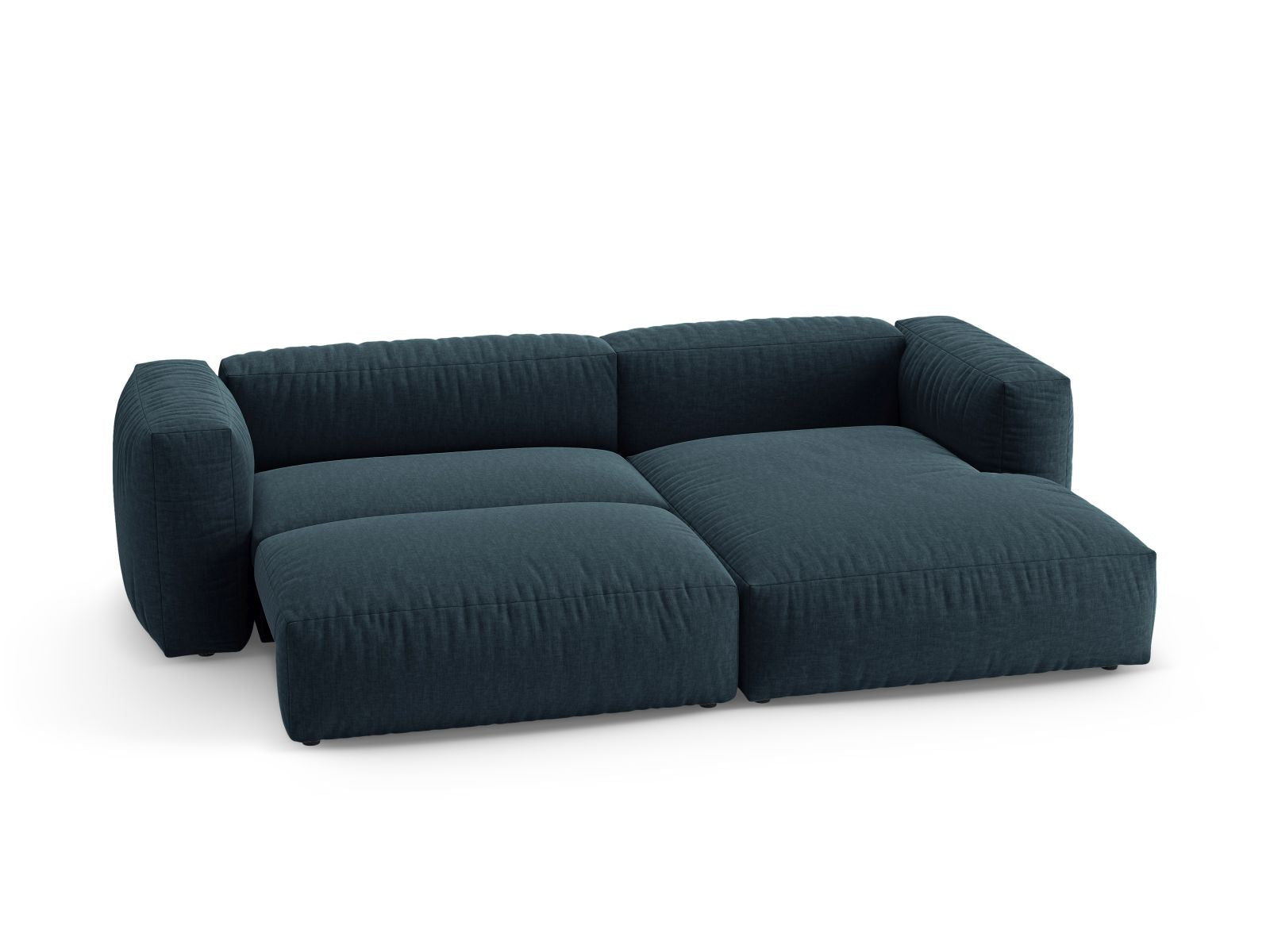 Stylisches Ecksofa Martina in Blue Jeans-Boston, rechtsseitig, bietet Platz für 4 Personen und verwandelt sich mühelos in ein bequemes Bett.