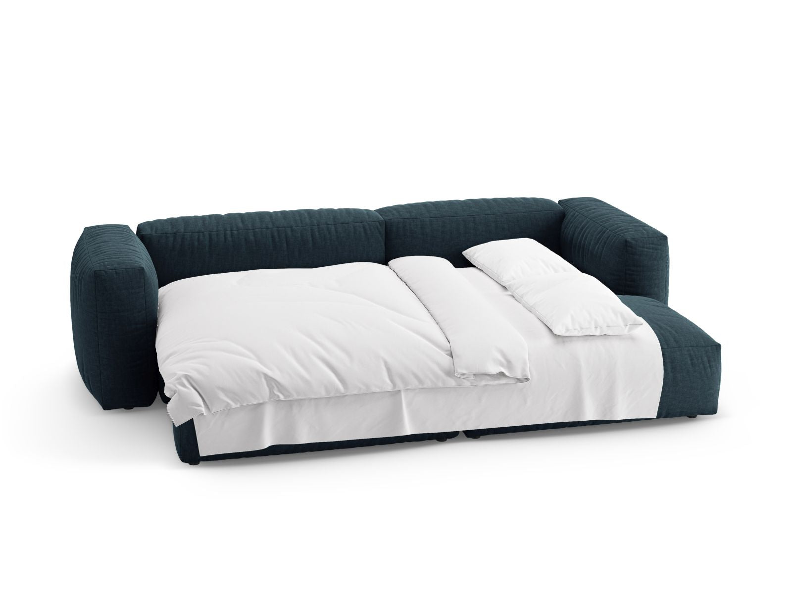 Elegantes 4-Sitzer Ecksofa Martina in Blue Jeans-Boston, rechtsseitig, ideal für gemütliche Abende und als Schlafgelegenheit.