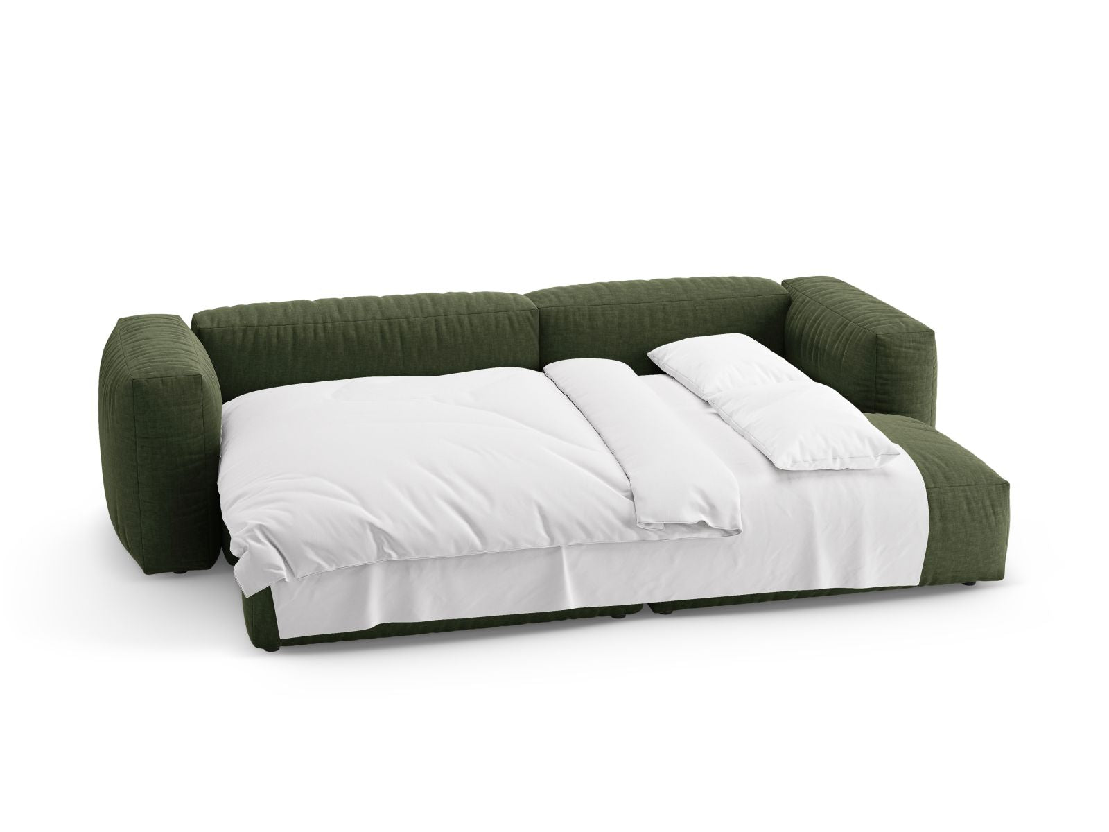 Modernes 4-Sitzer Ecksofa Martina in Green-Boston, rechtsseitig, vielseitig einsetzbar als gemütliche Sitzgelegenheit und Schlafsofa.