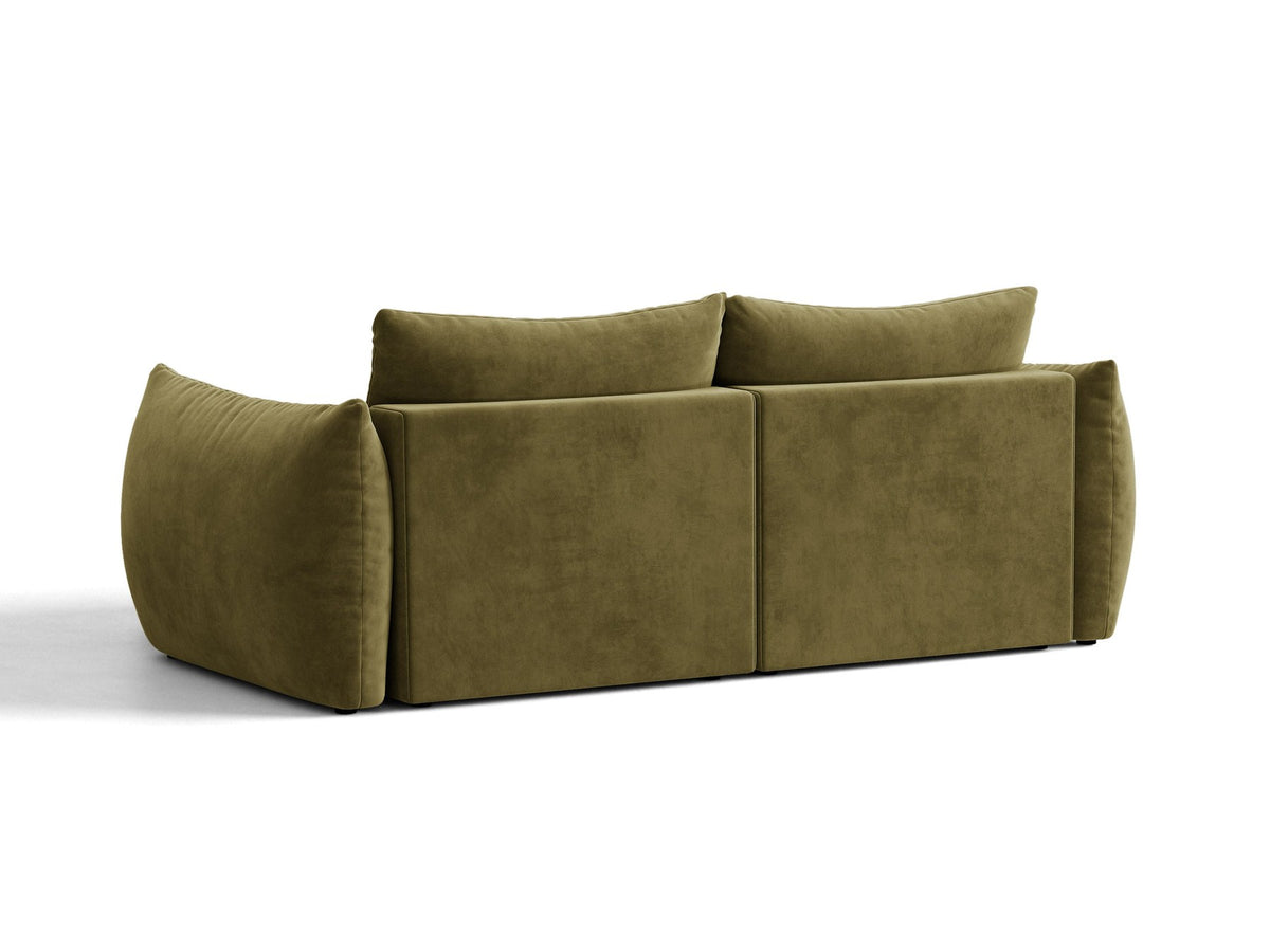 Ecksofa Bloom mit Schlaffunktion von Micadoni in Sand, Bettsofa rechts mit Casino-Veloursbezug und schwarzen Kunststoffbeinen.