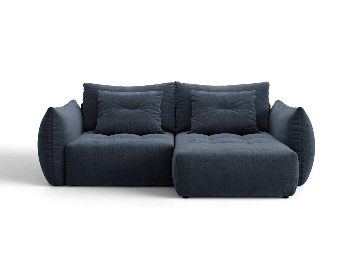 Ecksofa Bloom mit Schlaffunktion von Micadoni in Sand, Bettsofa rechts mit Casino-Veloursbezug und schwarzen Kunststoffbeinen.