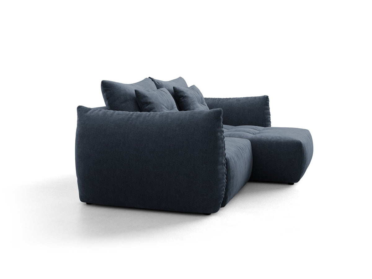 Ecksofa Bloom mit Schlaffunktion von Micadoni in Sand, Bettsofa rechts mit Casino-Veloursbezug und schwarzen Kunststoffbeinen.