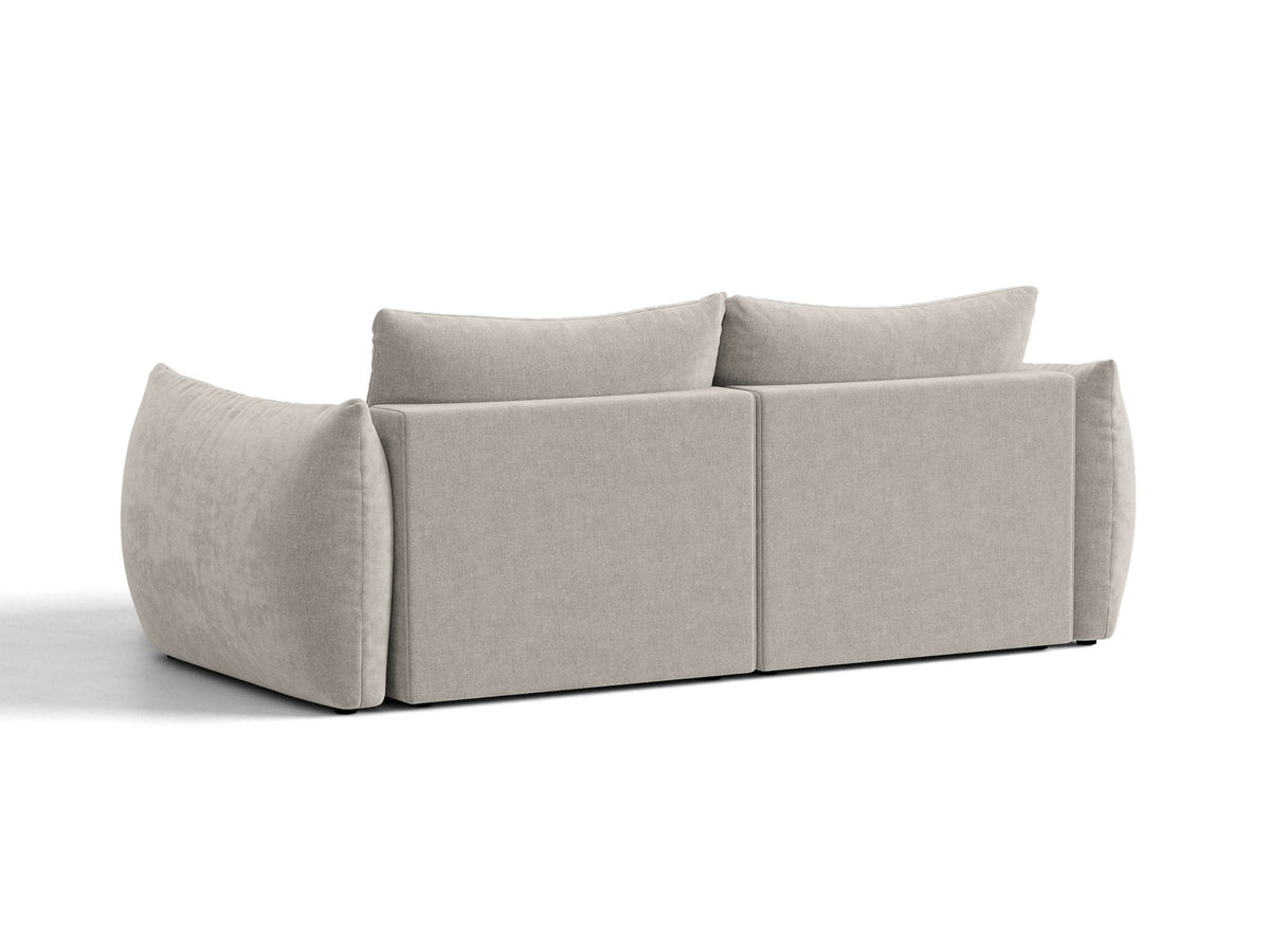 Ecksofa Bloom mit Schlaffunktion von Micadoni in Sand, Bettsofa rechts mit Casino-Veloursbezug und schwarzen Kunststoffbeinen.