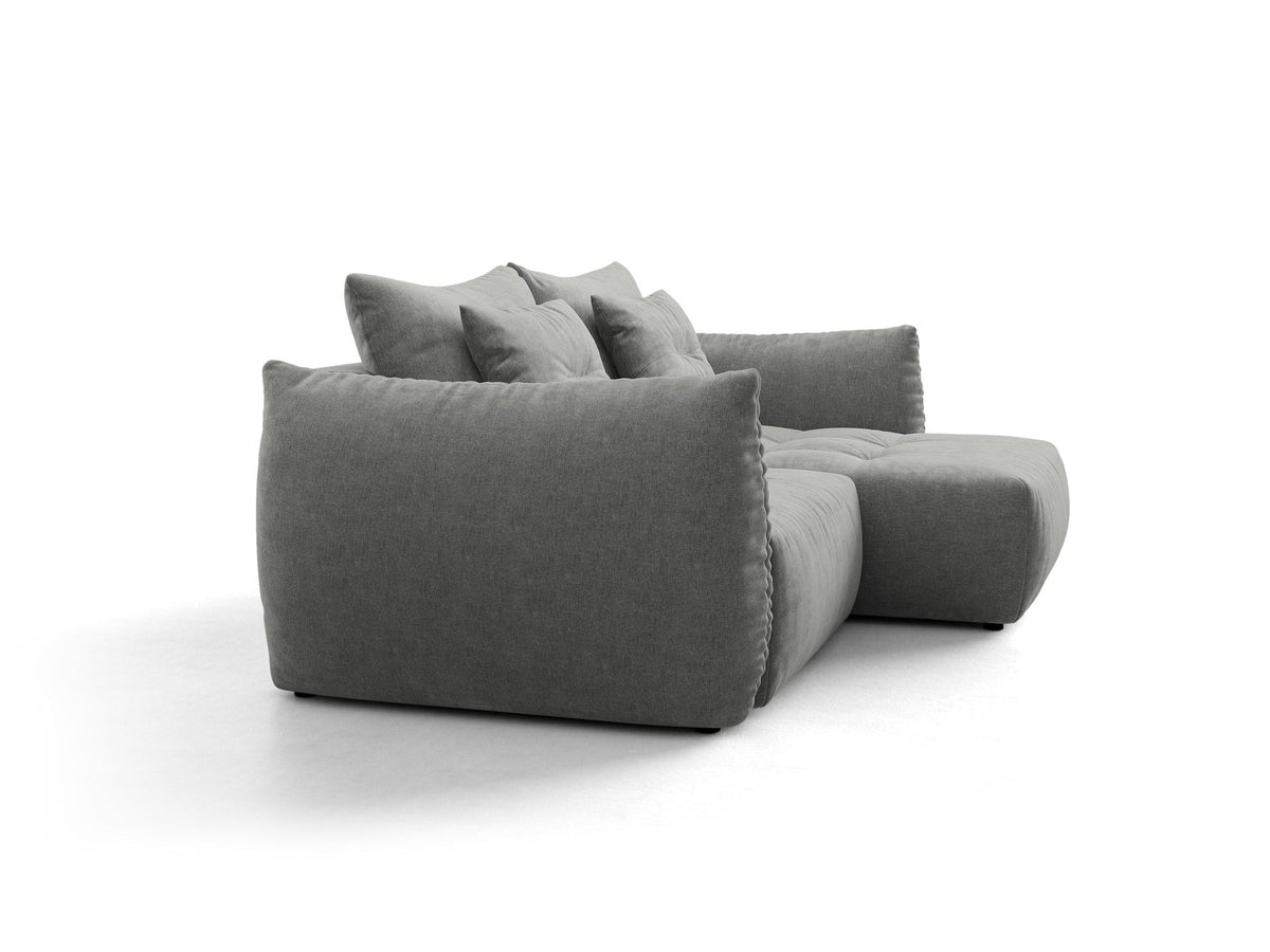 Ecksofa Bloom mit Schlaffunktion von Micadoni in Sand, Bettsofa rechts mit Casino-Veloursbezug und schwarzen Kunststoffbeinen.