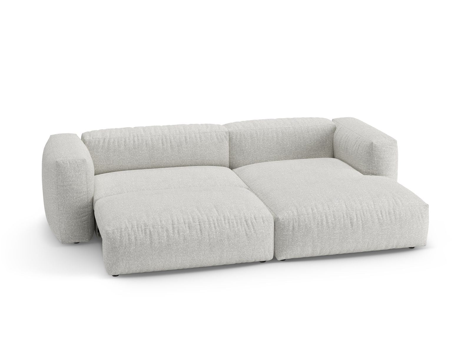 Elegantes 4-Sitzer Ecksofa Martina in Grau-Beige, ideal für entspannte Abende und als Schlafgelegenheit mit praktischem Stauraum.