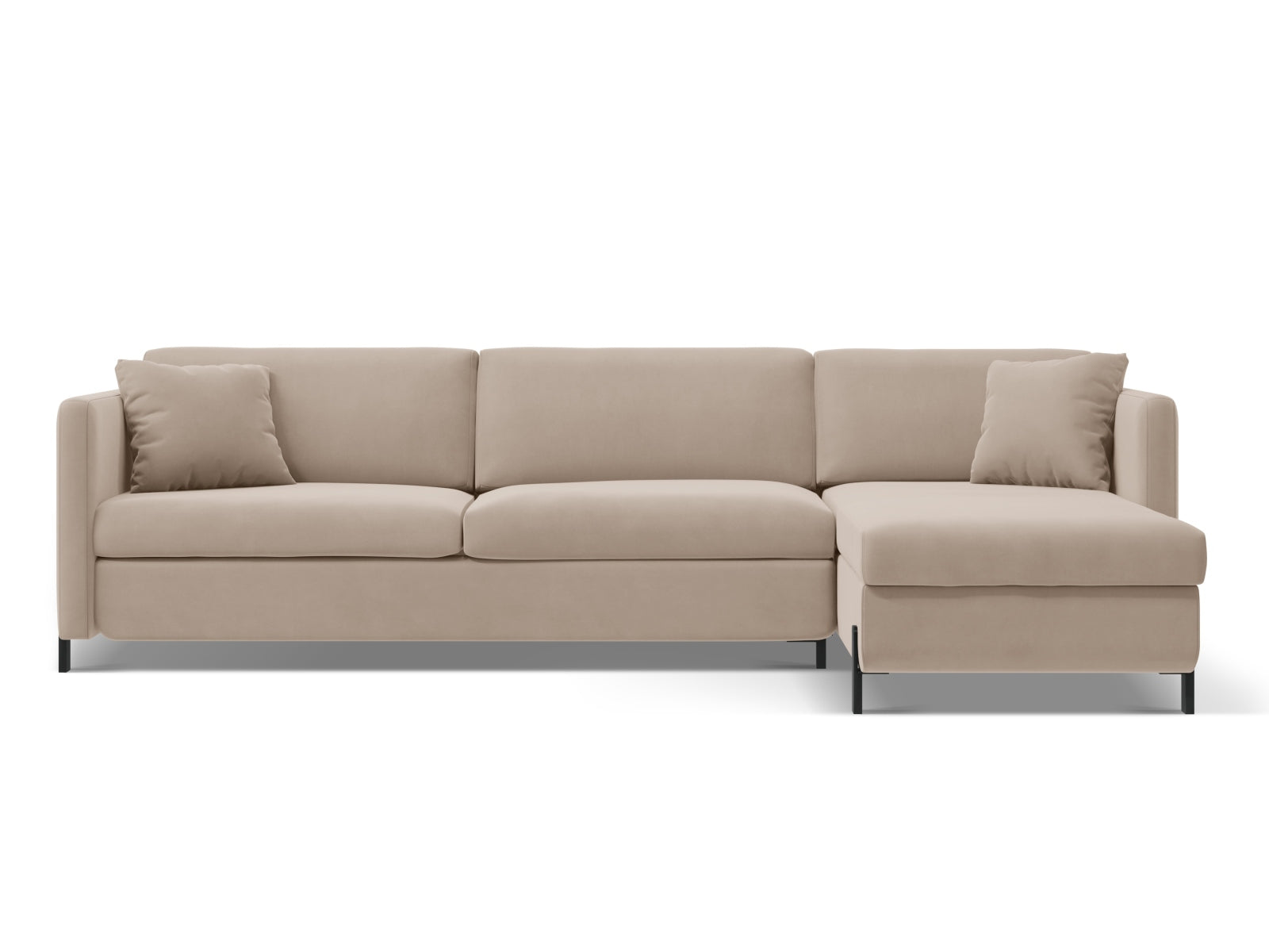 Gloria Velour Ecksofa rechts mit Schlaffunktion und Stauraum 5 Sitzer in Beige-Salvador präsentiert im Onlineshop von KAQTU Design AG. Bettsofa rechts ist von Micadoni
