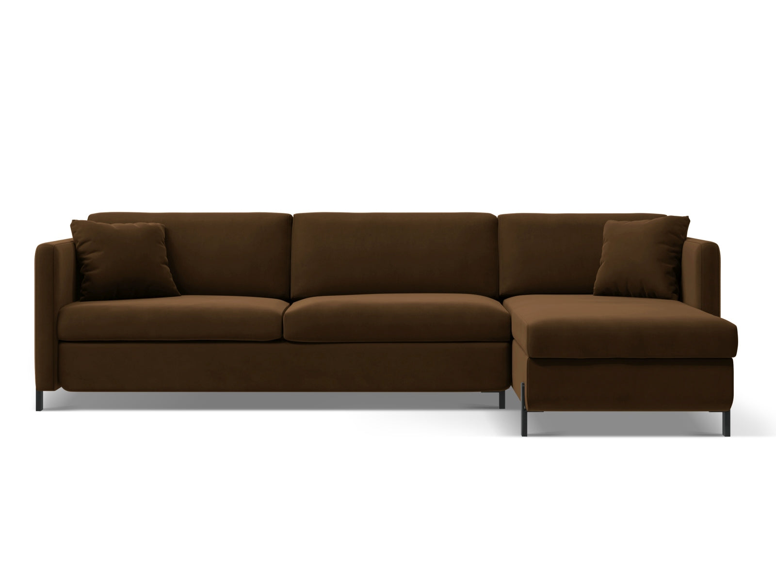 Gloria Velour Ecksofa rechts mit Schlaffunktion und Stauraum 5 Sitzer in Chocolate-Salvador präsentiert im Onlineshop von KAQTU Design AG. Bettsofa rechts ist von Micadoni