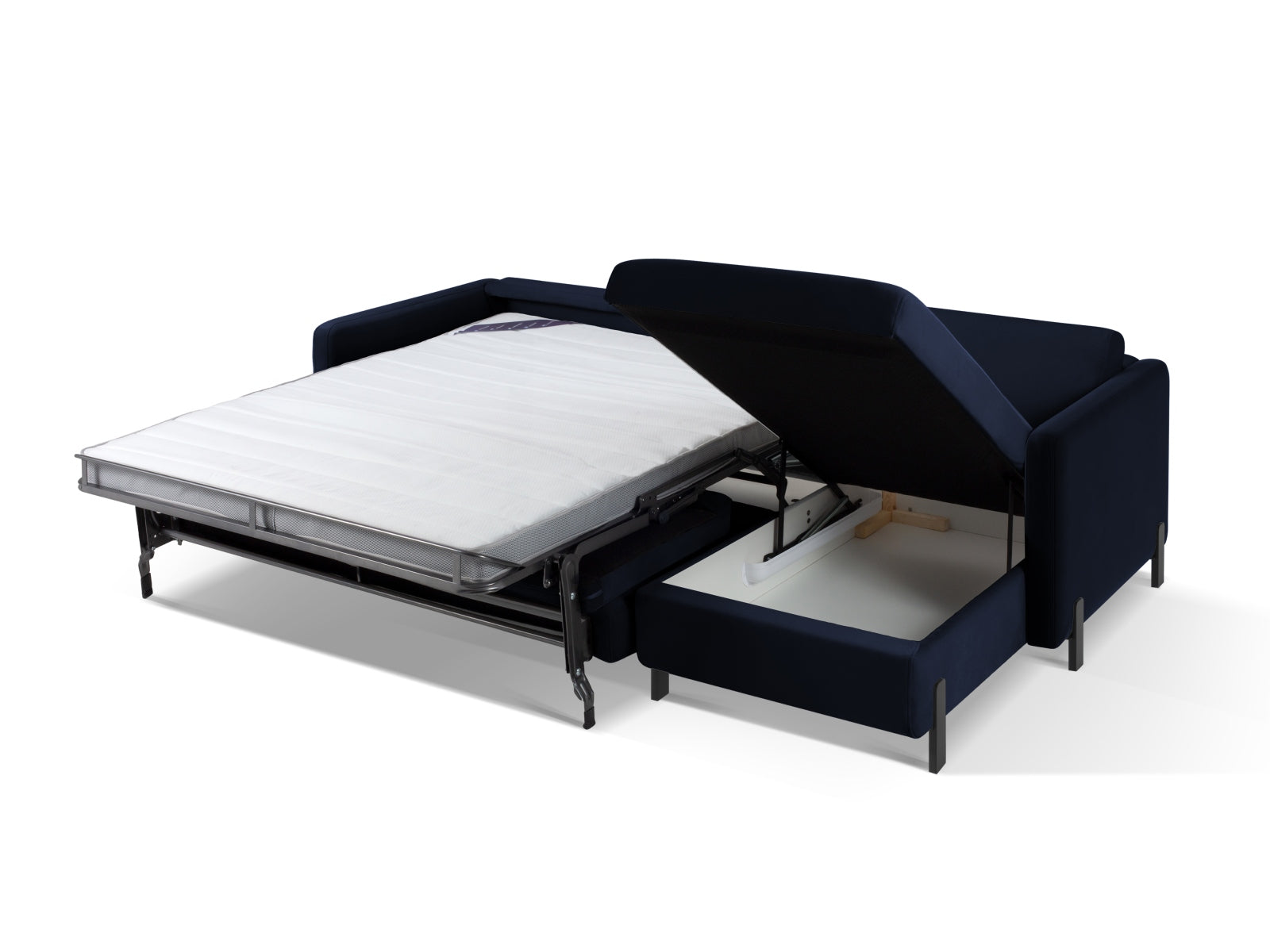Modernes Ecksofa Gloria in Royal Blue, 5-Sitzer mit praktischer Schlaffunktion und integriertem Stauraum, perfekt für gemütliche Abende.