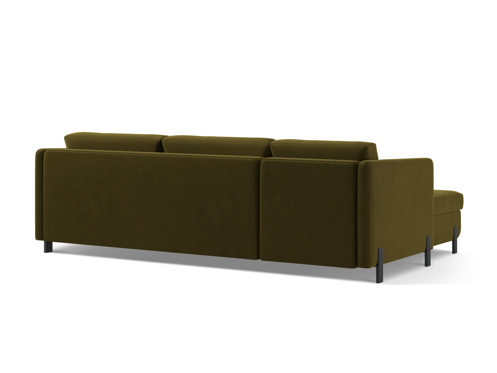 Elegantes, grünes Velours Ecksofa Gloria, 5-Sitzer mit Schlaffunktion und Stauraum, perfekt für stilvolle Wohnräume und entspannte Nächte.