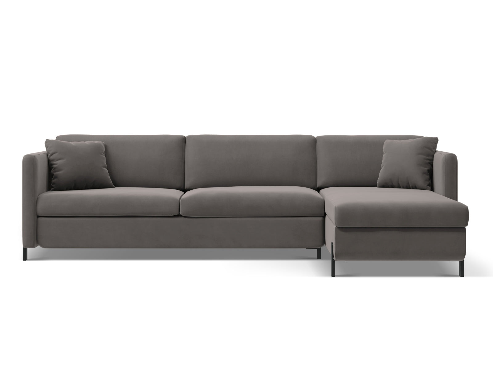 Gloria Velour Ecksofa rechts mit Schlaffunktion und Stauraum 5 Sitzer in Grey-Salvador präsentiert im Onlineshop von KAQTU Design AG. Bettsofa rechts ist von Micadoni