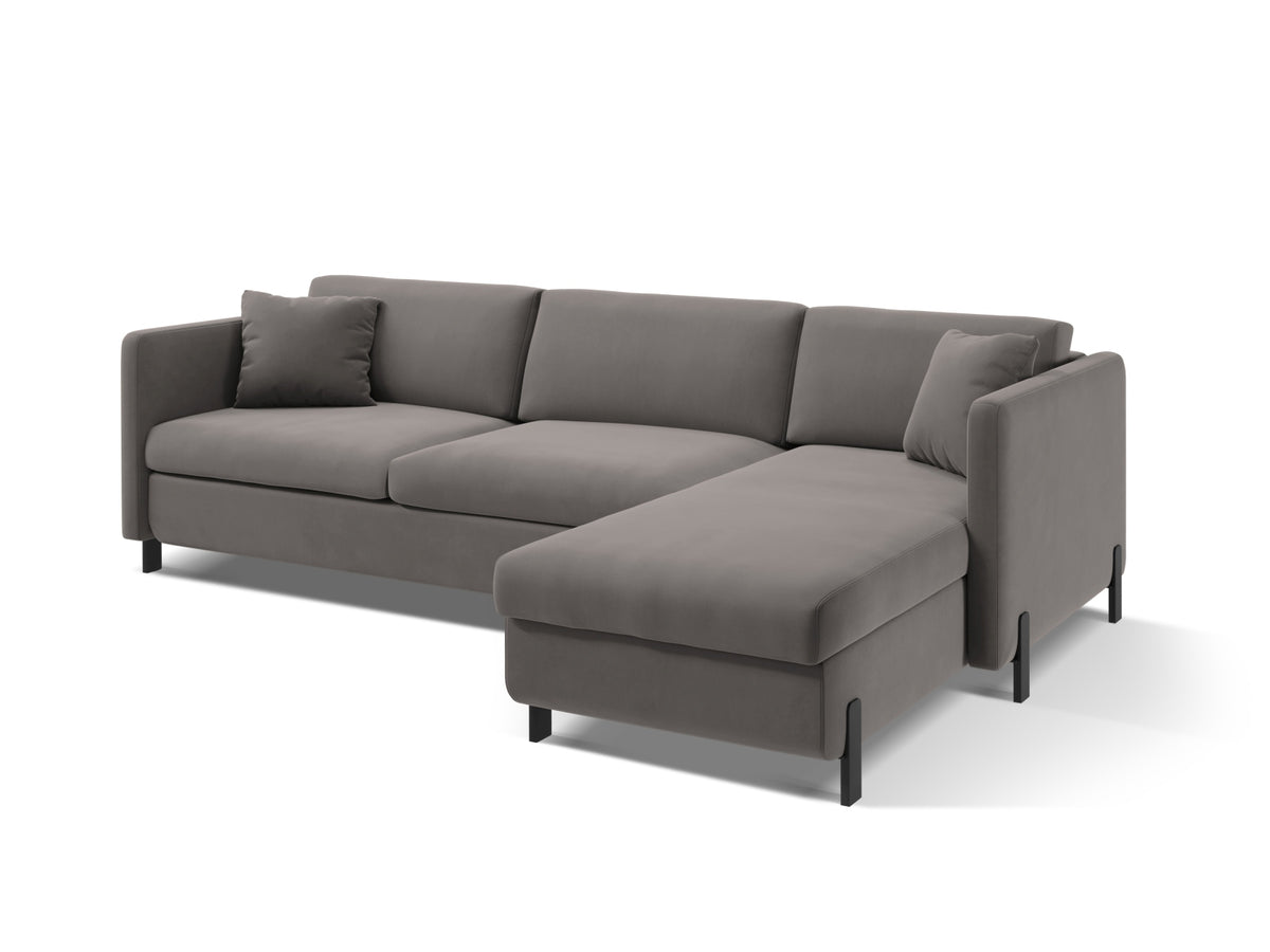 Gloria Velour Ecksofa rechts mit Schlaffunktion und Stauraum 5 Sitzer in Grey-Salvador präsentiert im Onlineshop von KAQTU Design AG. Bettsofa rechts ist von Micadoni