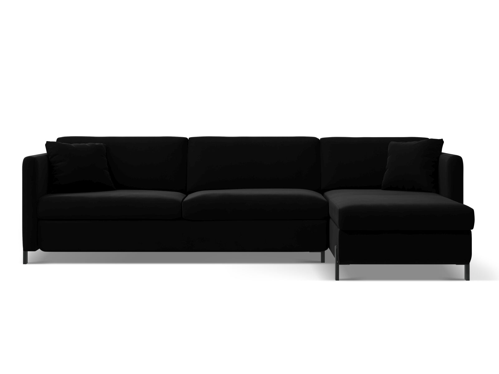 Gloria Velour Ecksofa rechts mit Schlaffunktion und Stauraum 5 Sitzer in Black-Salvador präsentiert im Onlineshop von KAQTU Design AG. Bettsofa rechts ist von Micadoni