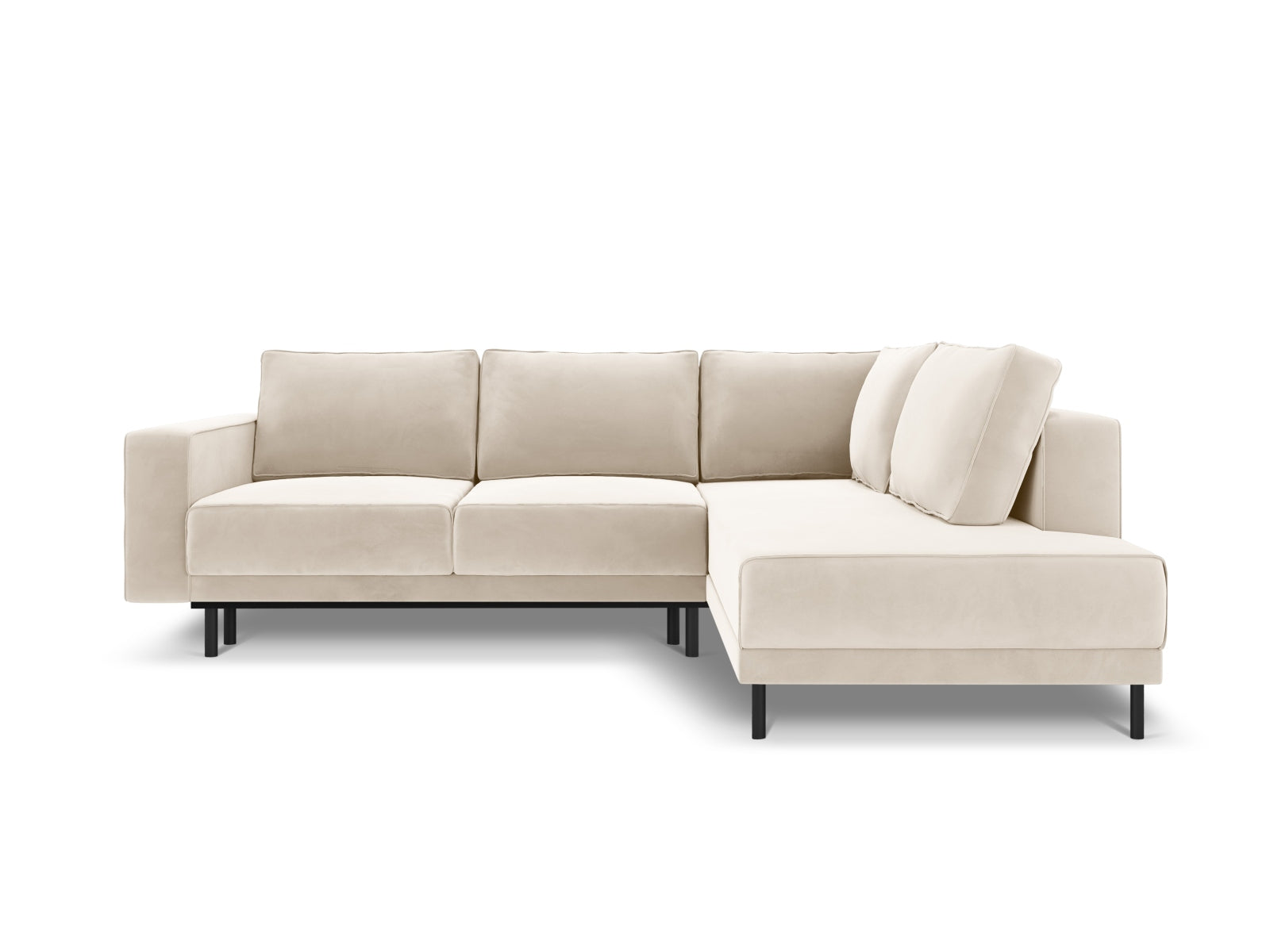 Modernes Caro Velour Ecksofa in sanftem Beige, 5-Sitzer mit komfortabler Schlaffunktion, perfekt für gemütliche Abende und Gäste.