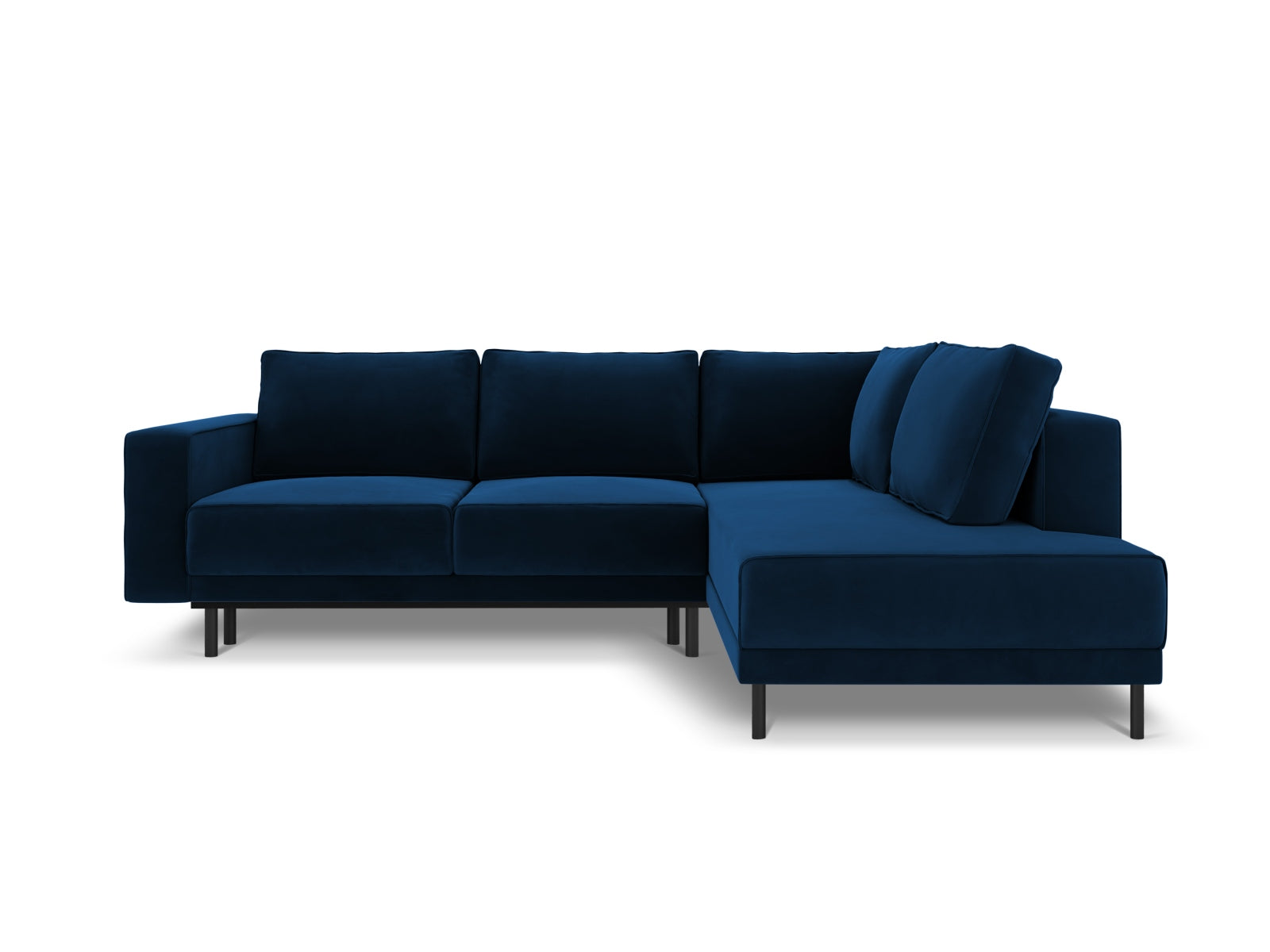 Modernes Caro Velour Ecksofa in Royal Blue, 5-Sitzer mit komfortabler Schlaffunktion, perfekt für gemütliche Abende und Gästeübernachtungen.