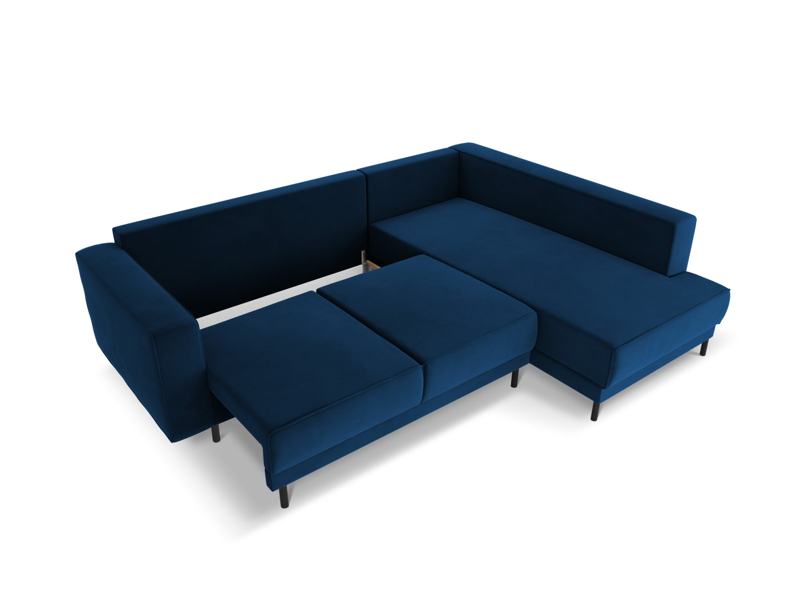 Modernes Caro Velour Ecksofa in Royal Blue, 5-Sitzer mit komfortabler Schlaffunktion, perfekt für gemütliche Abende und Gästeübernachtungen.