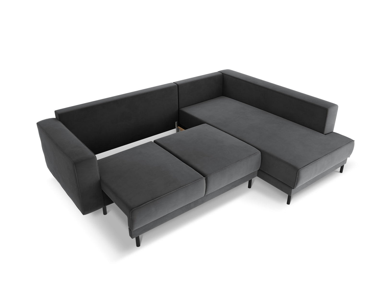 Modernes Caro Velour Ecksofa in Grau-Blau, 5-Sitzer mit komfortabler Schlaffunktion, perfekt für gemütliche Abende und Gästeübernachtungen.