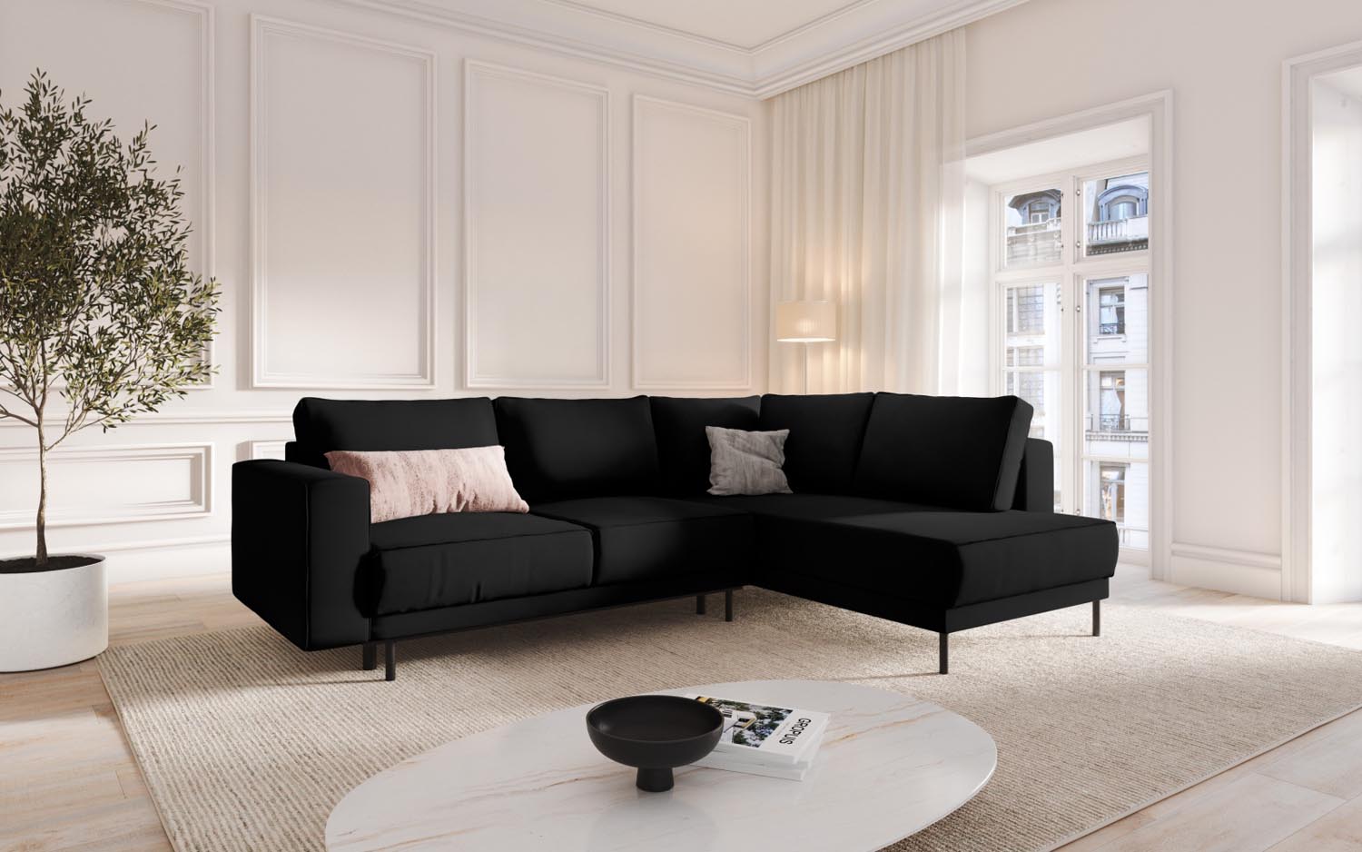 Erleben Sie das elegante Caro Velour Ecksofa von Micadoni – ein 5-Sitzer mit praktischer Schlaffunktion, perfekt für stilvolle Wohnräume und entspannte Nächte.