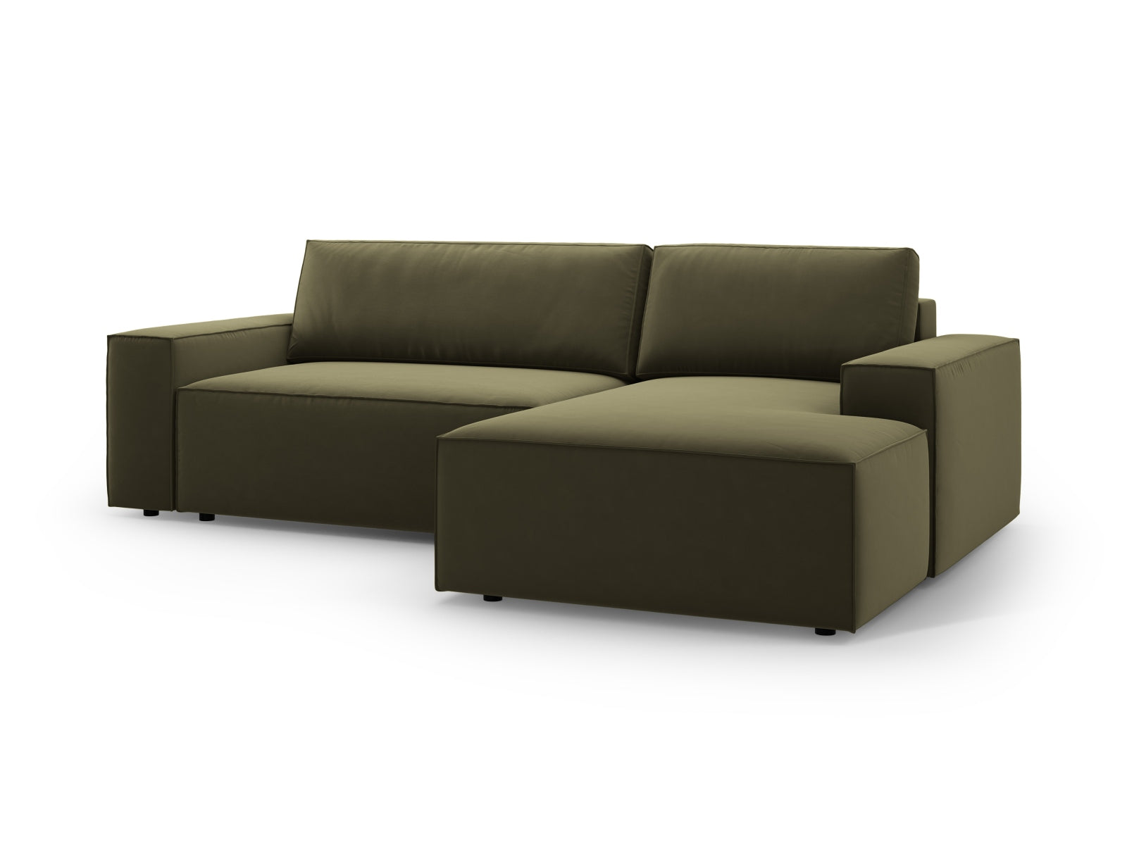 Modernes Jodie Velour Ecksofa in ansprechendem Grün-Blau, perfekt für entspannte Stunden und als funktionales Schlafsofa mit Stauraum.