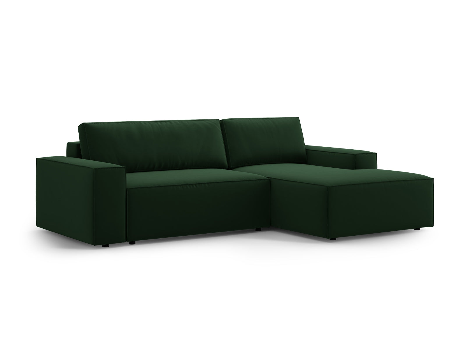 Modernes Jodie Velour Ecksofa in edlem Flaschengrün, bietet Schlafplatz und Stauraum, perfekt für entspannte Abende und stilvolle Einrichtung.