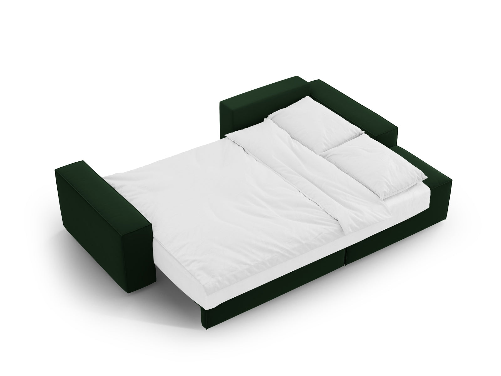 Elegantes Jodie Velour Ecksofa in tiefem Flaschengrün, rechtsseitig, mit vielseitiger Schlaffunktion und integriertem Stauraum für zusätzlichen Komfort.