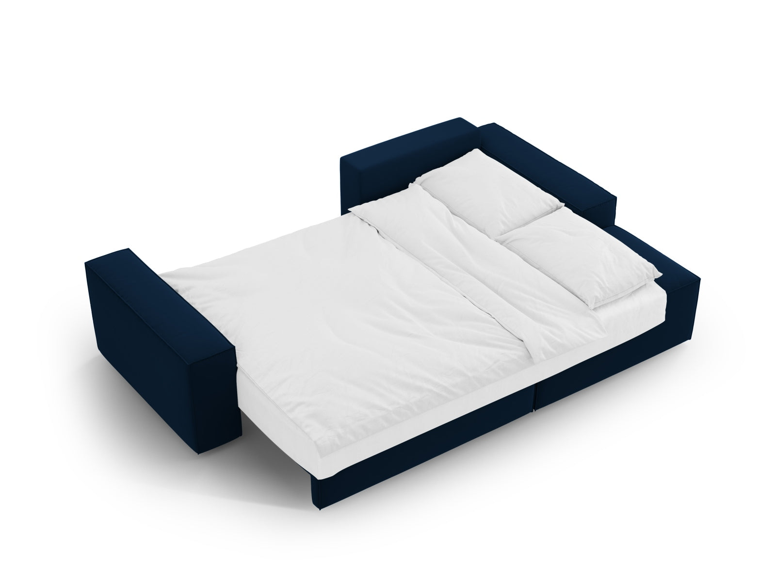 Elegantes Jodie Velour Ecksofa in royalblau, rechtsseitig, 3-Sitzer mit komfortabler Schlaffunktion und nützlichem Stauraum.