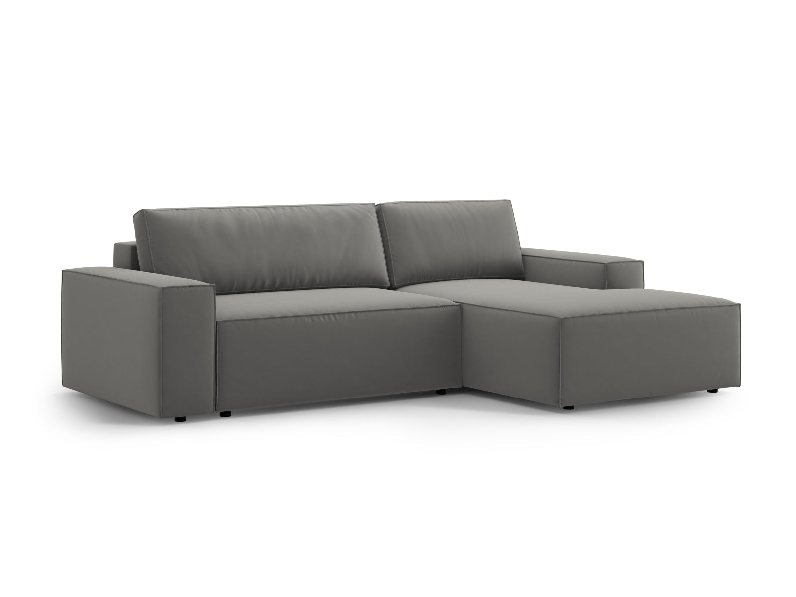 Erleben Sie das Jodie Velour Ecksofa rechts – ein elegantes 3-Sitzer Sofa mit praktischer Schlaffunktion und Stauraum für Ihr modernes Wohnzimmer.