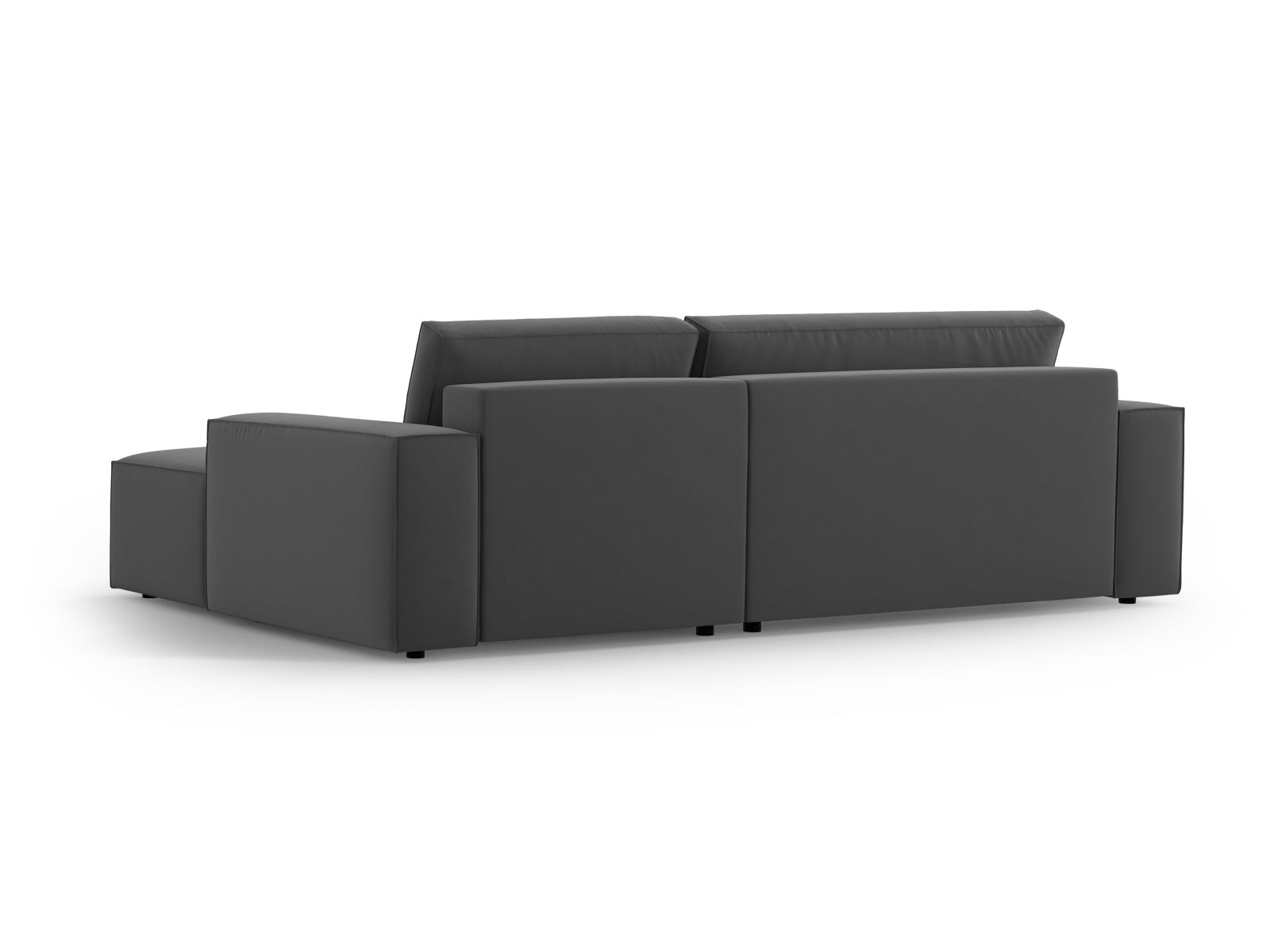 Elegantes Jodie Velour Ecksofa in Grau-Blau, ideal für stilvolle Wohnräume, mit praktischer Schlaffunktion und integriertem Stauraum.