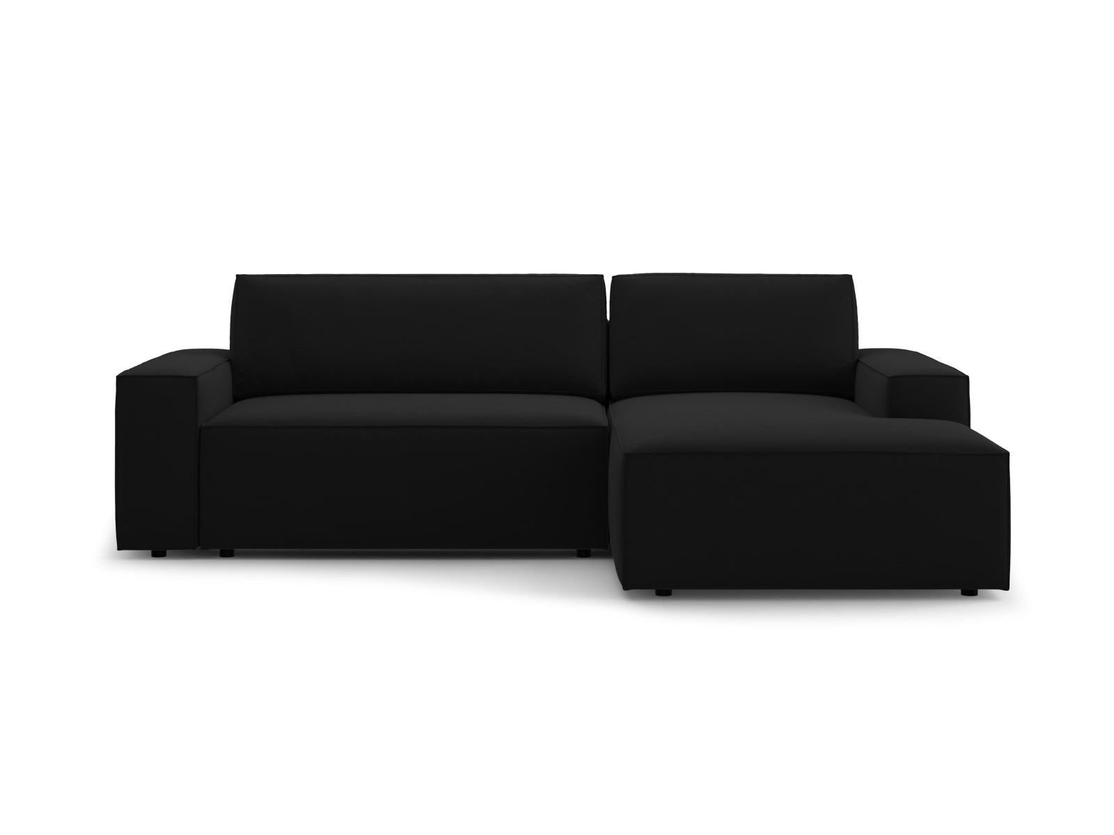 Jodie Velour Ecksofa rechts mit Schlaffunktion und Stauraumbox 3 Sitzer in Black-Bluvel präsentiert im Onlineshop von KAQTU Design AG. Bettsofa rechts ist von Micadoni