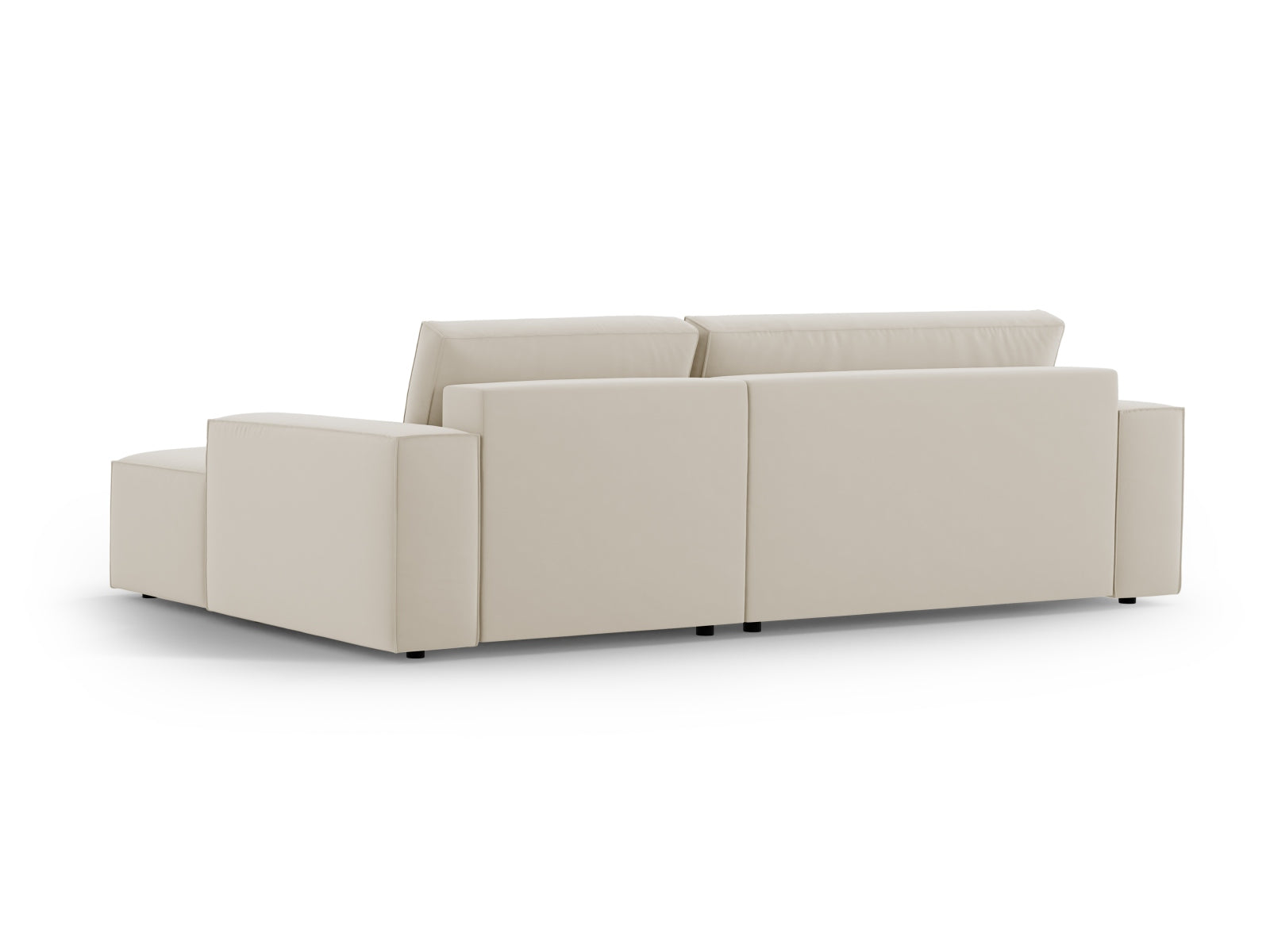 Modernes Jodie Velour Ecksofa in edlem Dunkelbeige, perfekt für Wohnzimmer. Mit praktischer Schlaffunktion und Stauraum für mehr Flexibilität.